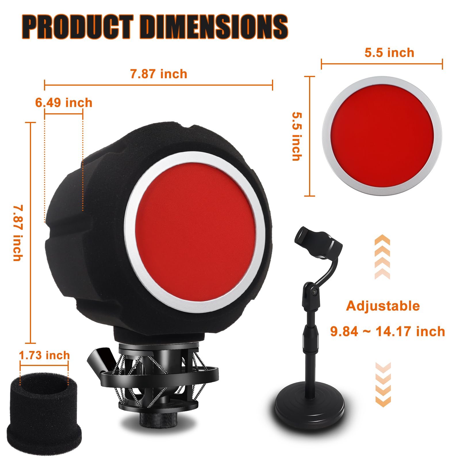 Bola de aislamiento de micrófono, escudo de aislamiento de micrófono para 4.5-6.0 cm, bola de aislamiento de filtro pop con soporte ajustable para teléfono para estudios de grabación, espuma