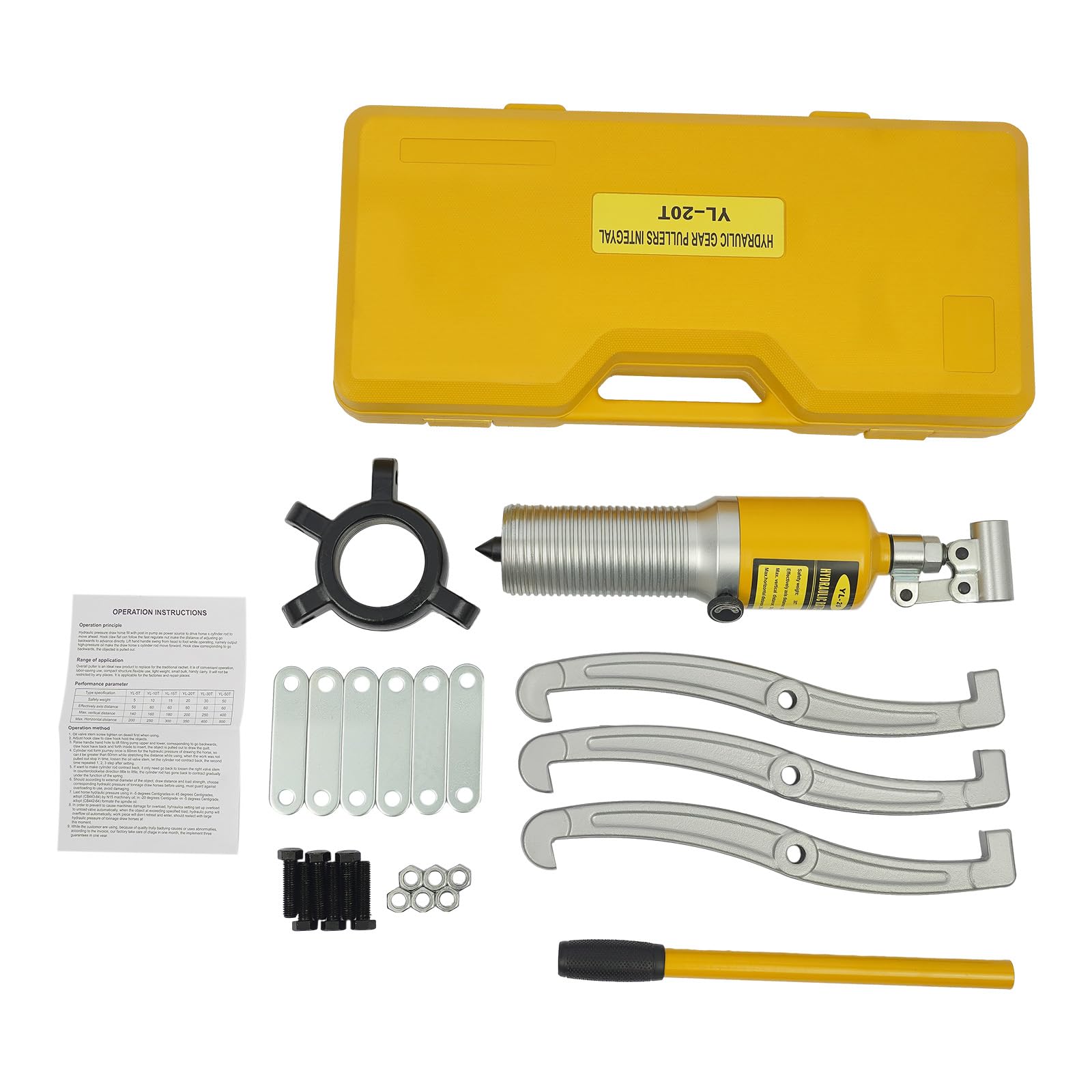 Extractor hidráulico 20T, máx. 19,5 cm de alcance, 3 garras, extractor de rodamientos hidráulico, mango giratorio de 360°, extractor de cubos de rueda, extractor de volante magnético para bujes