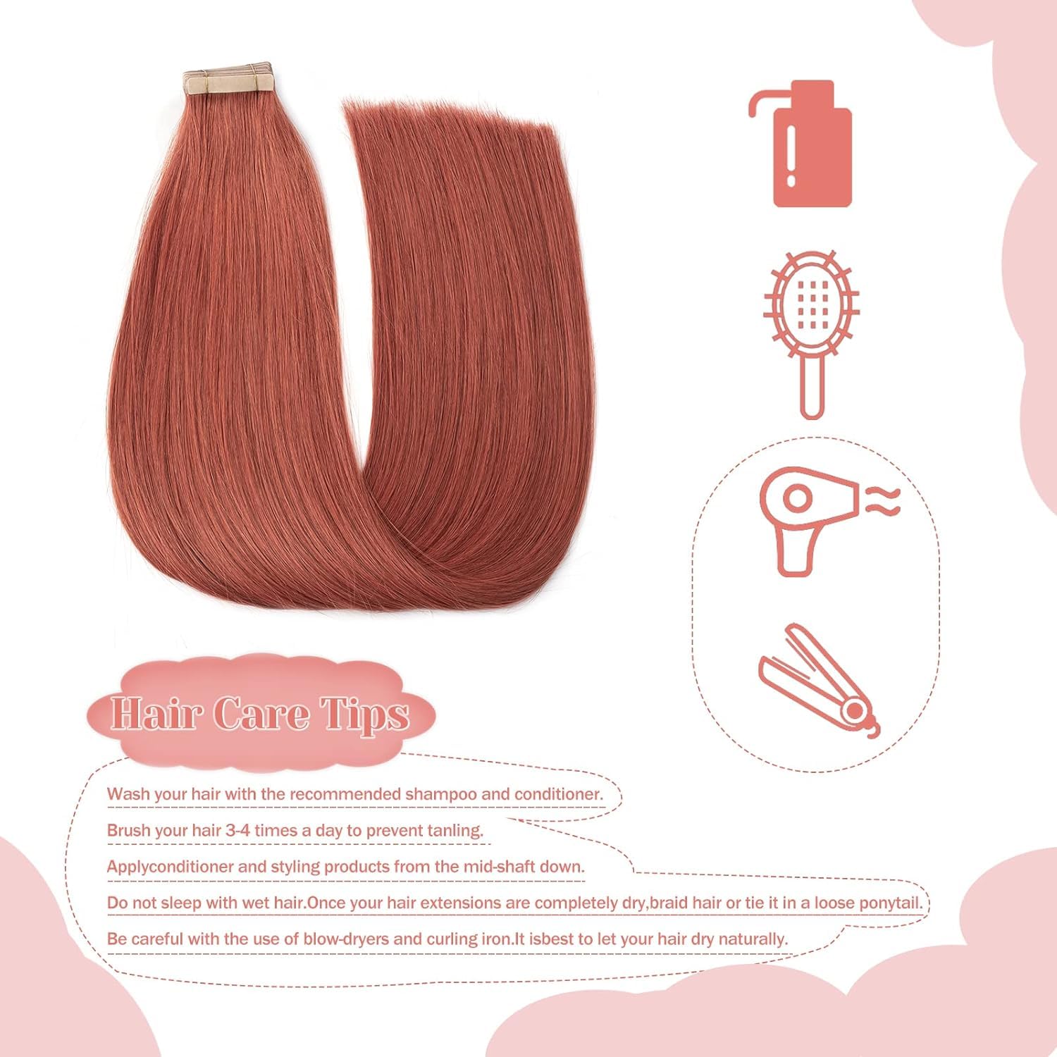 Hotlulana Extension Capelli Veri Biadesivo Rosso rame(#350)Extension Capelli Veri 20Pollici 20pcs 50cm 50g Invisible Extension Biadesive Capelli Veri Remy Skin Weft Tape in Hair Extensions Human Hair