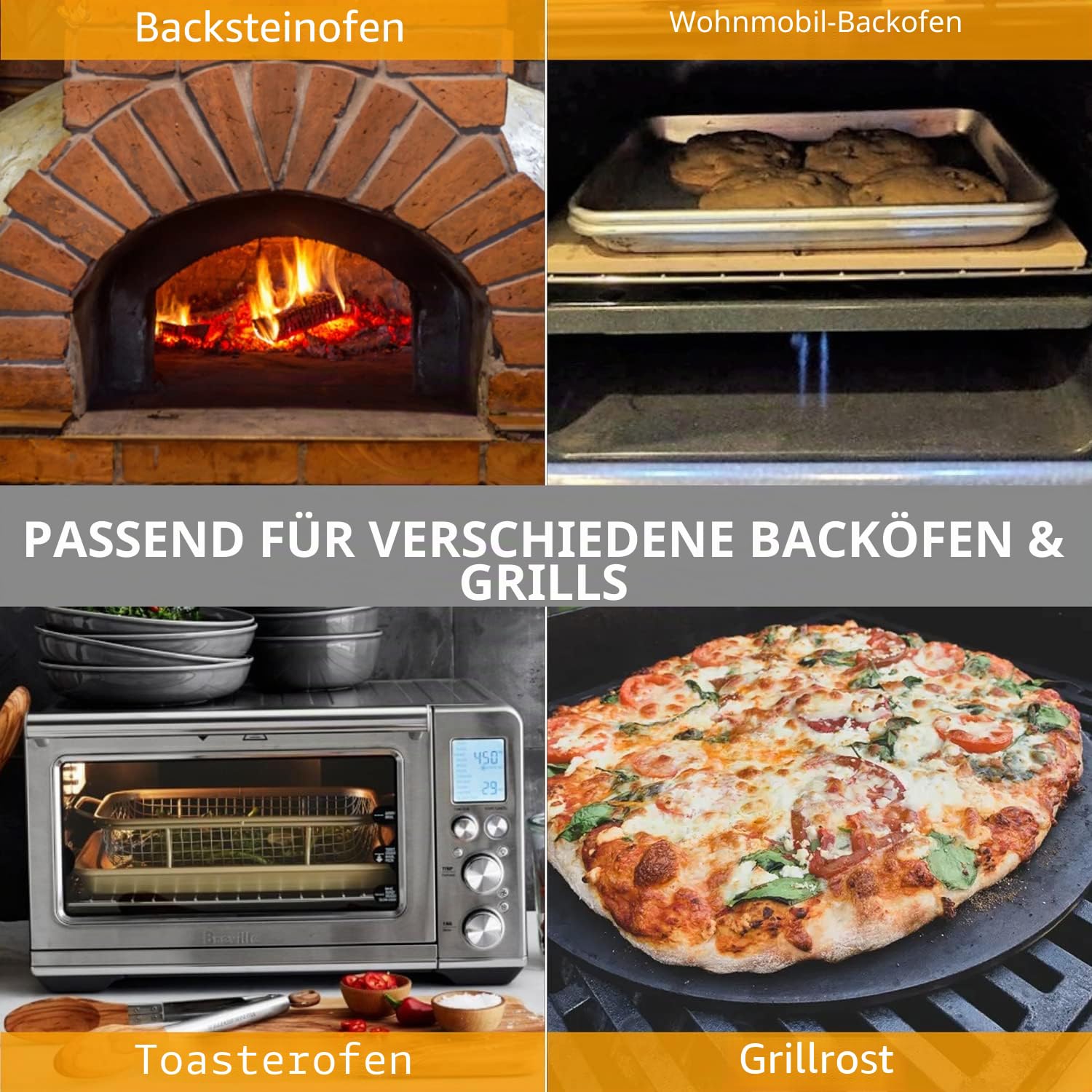 26,5 x 25,5 x 1,2 cm Pizzastein für Toaster, rechteckiger Cordierit-Grillstein, Brotbackstein für Grill, Ofen