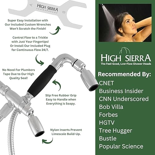 Miniatura 7 de High Sierra - Combo de cabezal de ducha de mano y cabezal de ducha de metal, combo de cabezal de ducha de 3 vías con mano cuenta con el cabezal de