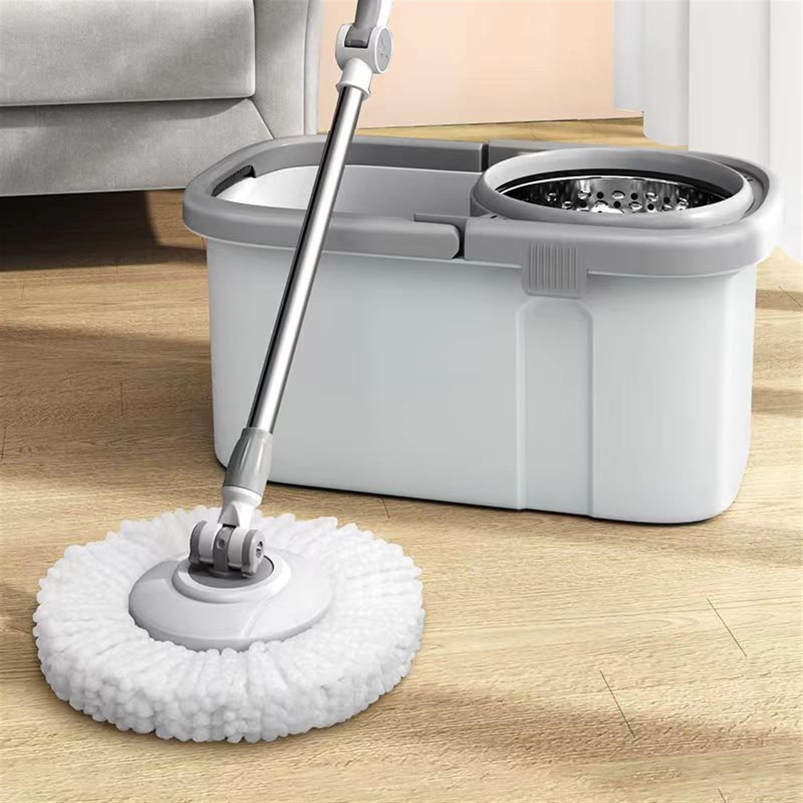 Mop Podłogowy Domowy Mop Bez Mycia Rąk Z Wiadrem Do Mycia Podłóg, Mop Do Mycia Podłóg Na Sucho I Mokro, Podwójnego Zastosowania, Pochłaniający Wodę, Duży, Pogrubiony Zestaw Mopów(Grijs)