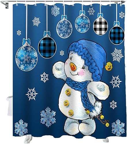 Miniatura 2 de Cortina de ducha de muñeco de nieve de Navidad, cortinas de ducha de muñeco de nieve azul para decoración de baño, bolas de Navidad de invierno con