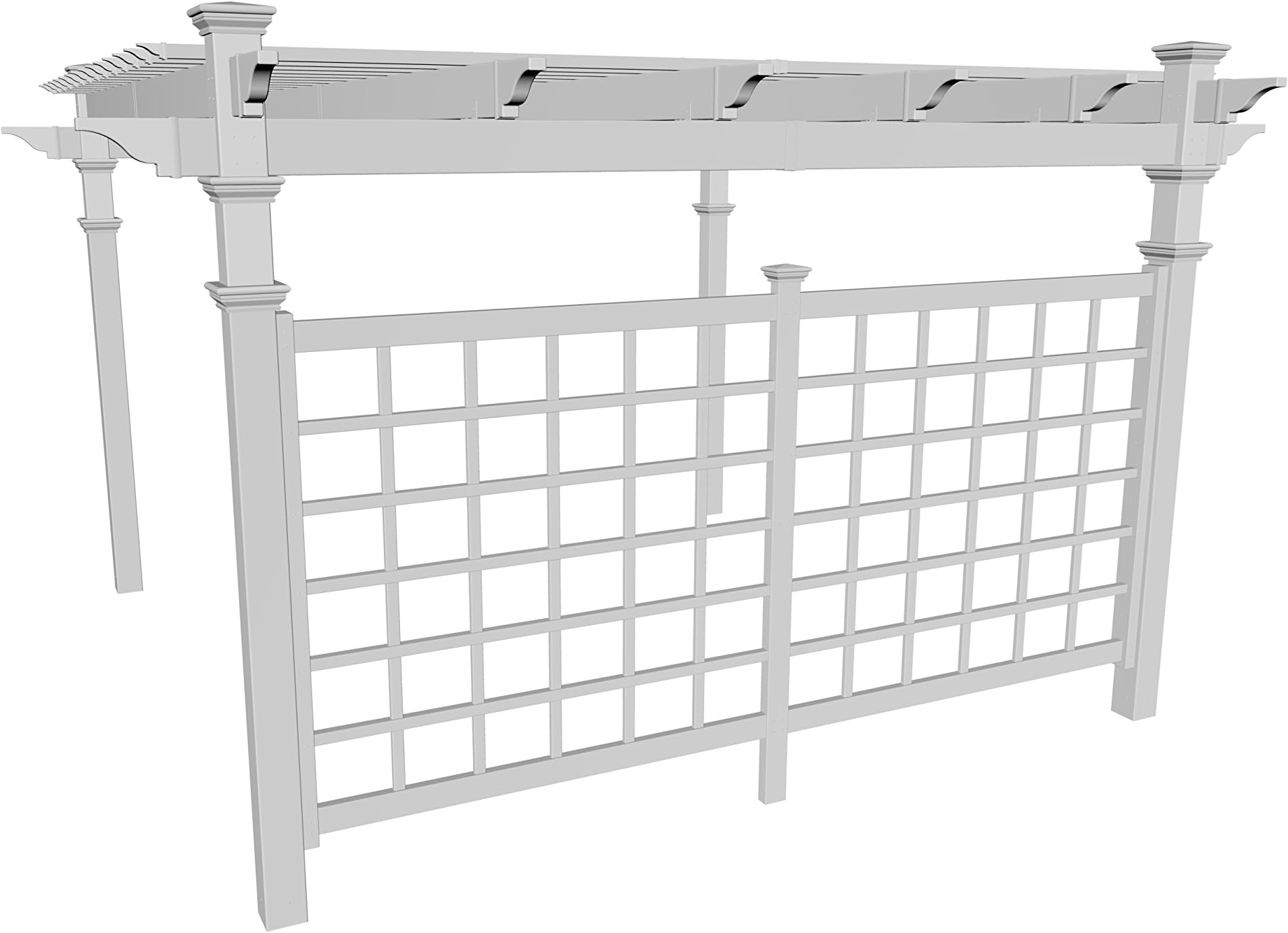 Vita 12 Foot Vinyl Pergola Trellis Attachment, White, Pergola Accent Wall, Privacy Screen, VA42076, PVC, Lattice