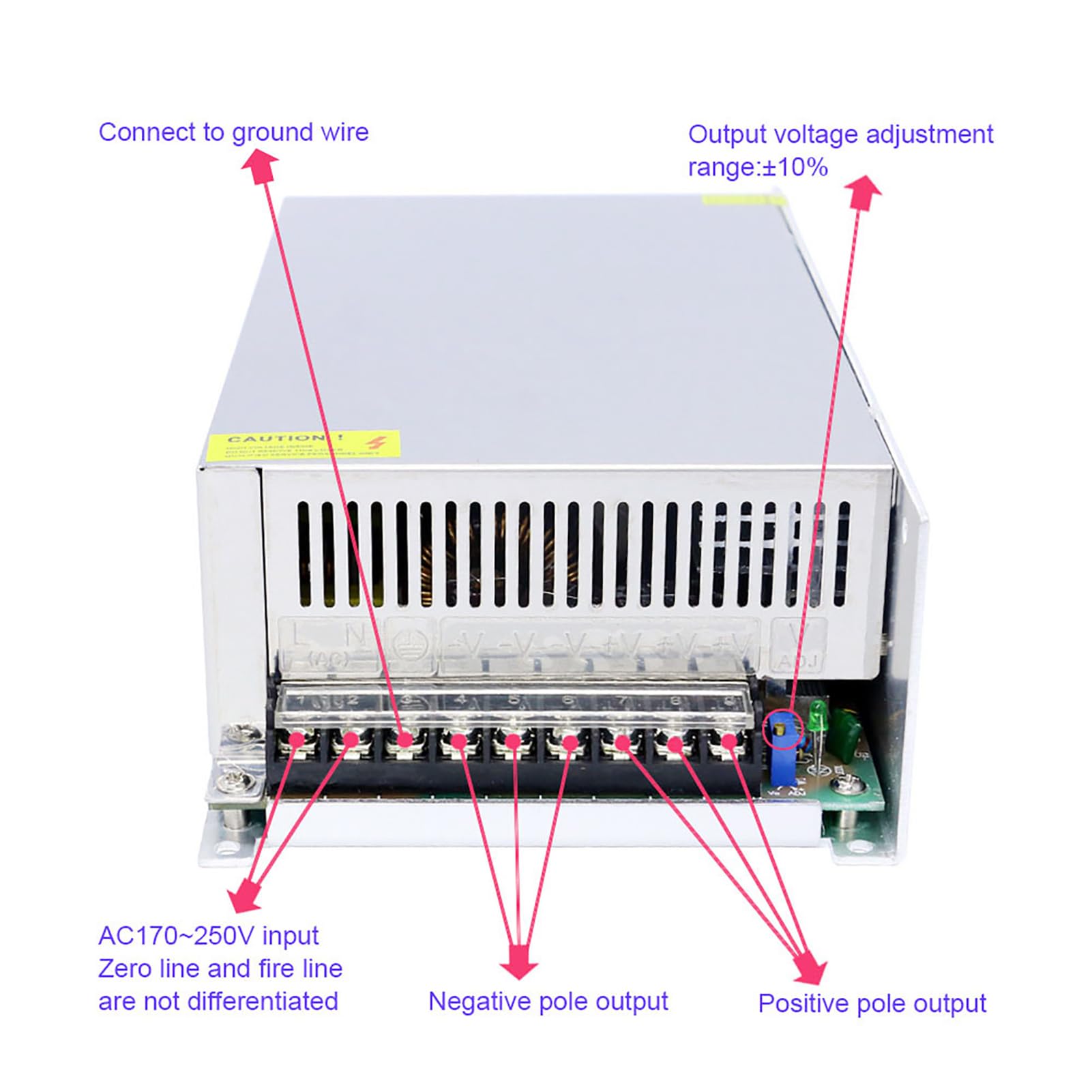 Fuente de Alimentación, Fuente de Alimentación de 24 V CC con Fuente de Alimentación LED de 1000 W No Resistente a la Lluvia para Tiras de Luces LED, Cámaras CCTV y Proyectos de