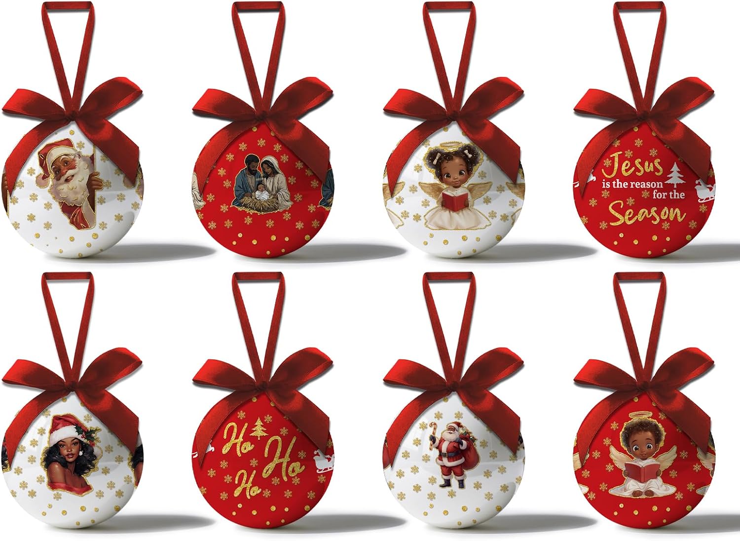 Black Santa Christmas Decorations - Black Santa Ornaments Hanging Balls African American Christmas Tree Decorations, Decoration Ball 2.36 Inch for Xmas Tree Party Home Holiday，Xmas Gifts Set of 16Pcs