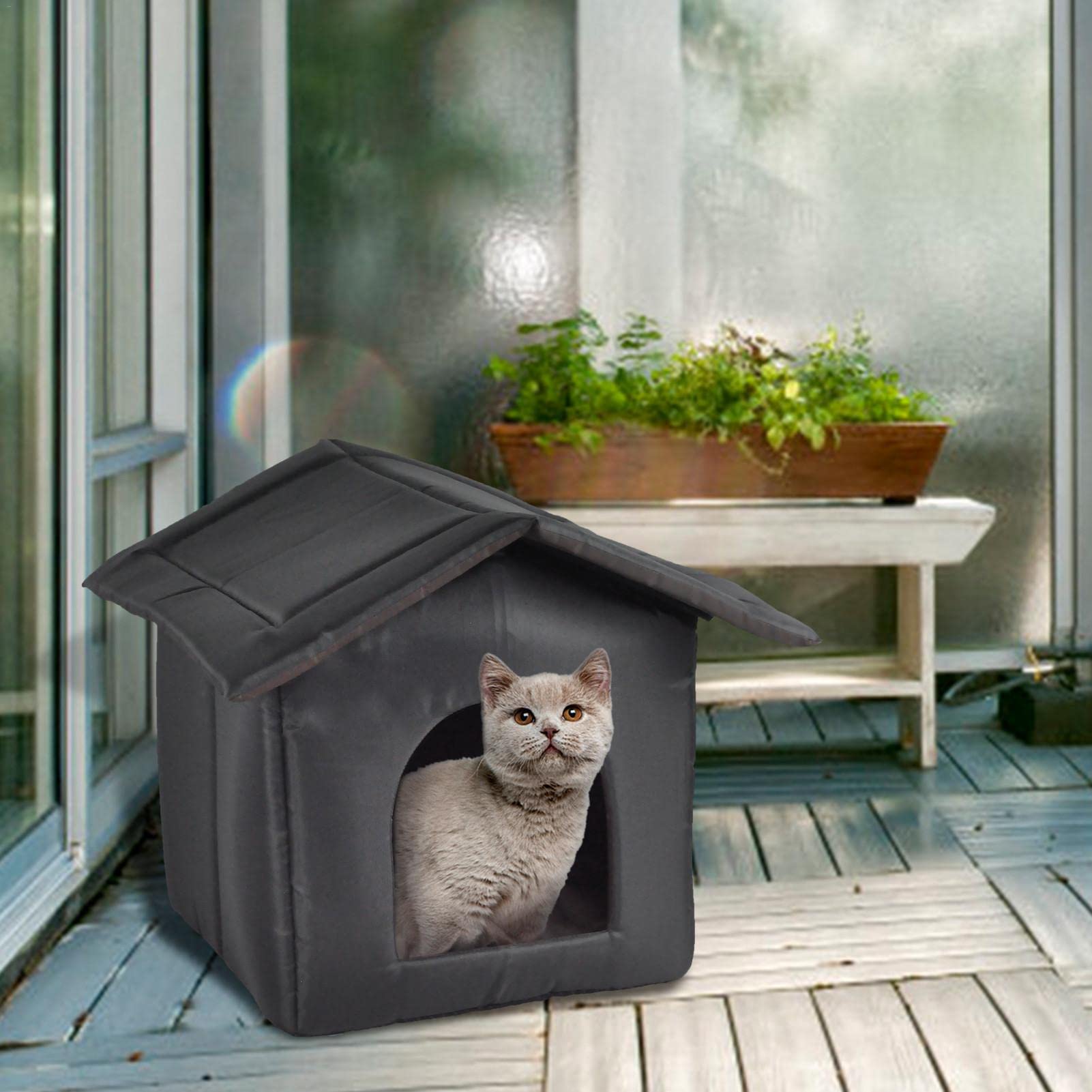 Casa para gatos, exterior, resistente al invierno, para perros, impermeable, plegable, exterior, de tela Oxford, cálida, para mascotas, para gatos, para perros | Accesorios Antideslizantes Para Mascotas Exteriores Multiples Gatos Balcón Invierno Patio Apa