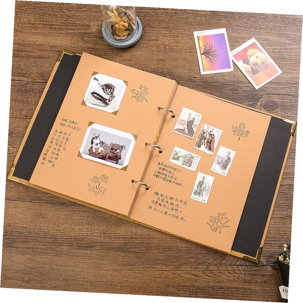 Álbum de Fotos Artesanal DIY de Recortes en Papel Kraft, Tamaño Compacto Páginas Amarillas para Pegar Fotos, Libro Decorativo para Bodas, Cumpleaños y Recuerdos Familiares