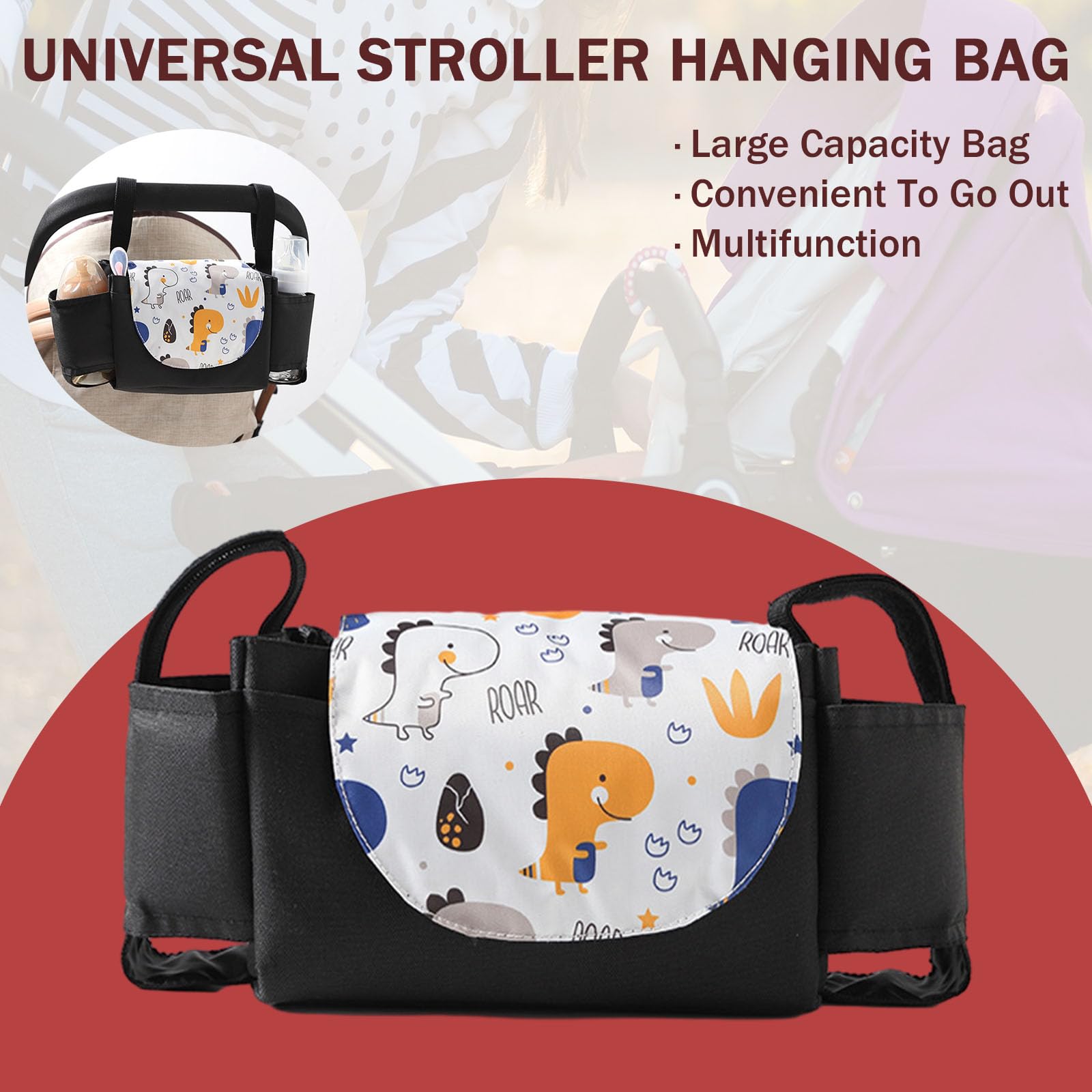 Borsa Organizer Per Passeggino Universale – 25x10x15cm, Nero, Con Portabevande Isolato E Tracolla - 2