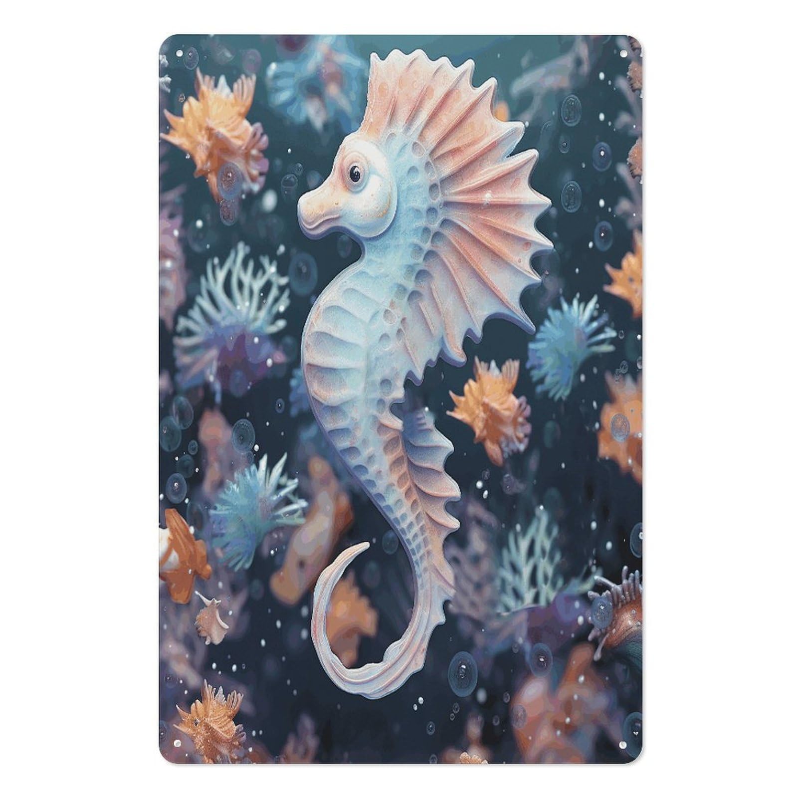 Adfgyerh Style Seahorse And Starfish Tin Sign Hanging Art Prints,Wall Decor For Gifting And Party Decoration 7.9X11.8 Inch,Wall Art For Home Garden Greenhouse Living Room Bedroom Yard