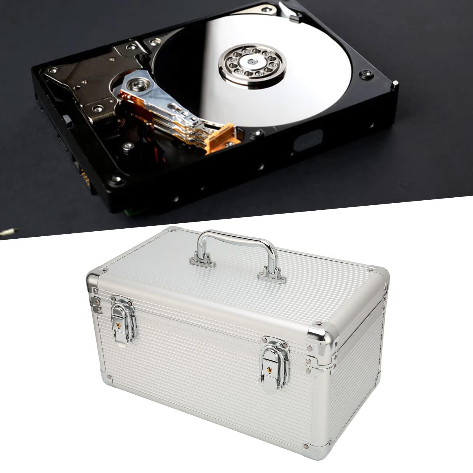 Caja de Almacenamiento para Disco Duro de 3,5", Maleta con Caja de Almacenamiento para Disco Duro con 10 Bahías, Estuche de Transporte para Disco Duro Externo con Diseño de Bloqueo de Seguridad