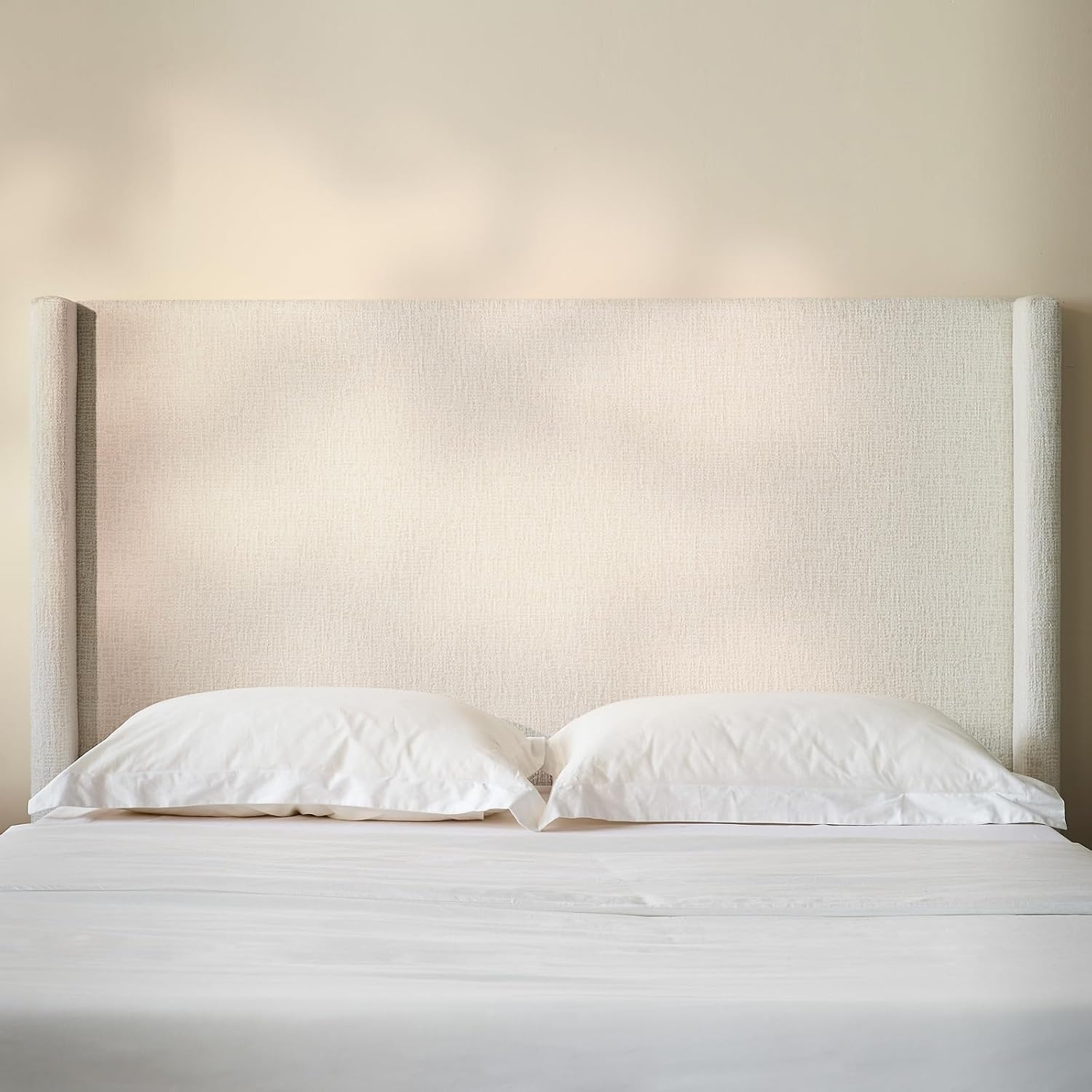 King Size Upholstered Platform Bed Frame with 52.5" Tall Headboard, Wood Base Platform Bed, Rusticity Wingback Bed, Oat Boucle, No Box Spring Needed, No Noise