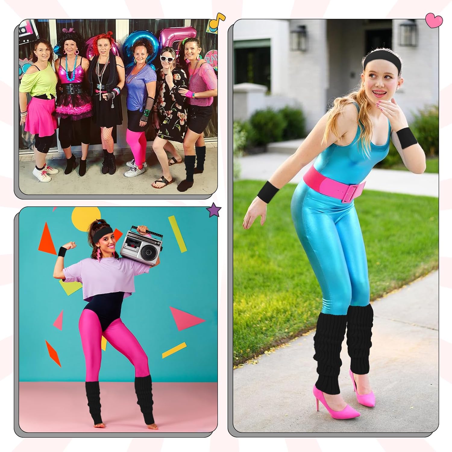 Junely 80s Accessories for Women Neon Leg Warmers Headband and Wristbands Set Knit Legwarmers for Ballet Dance Figure Skating - Image 3