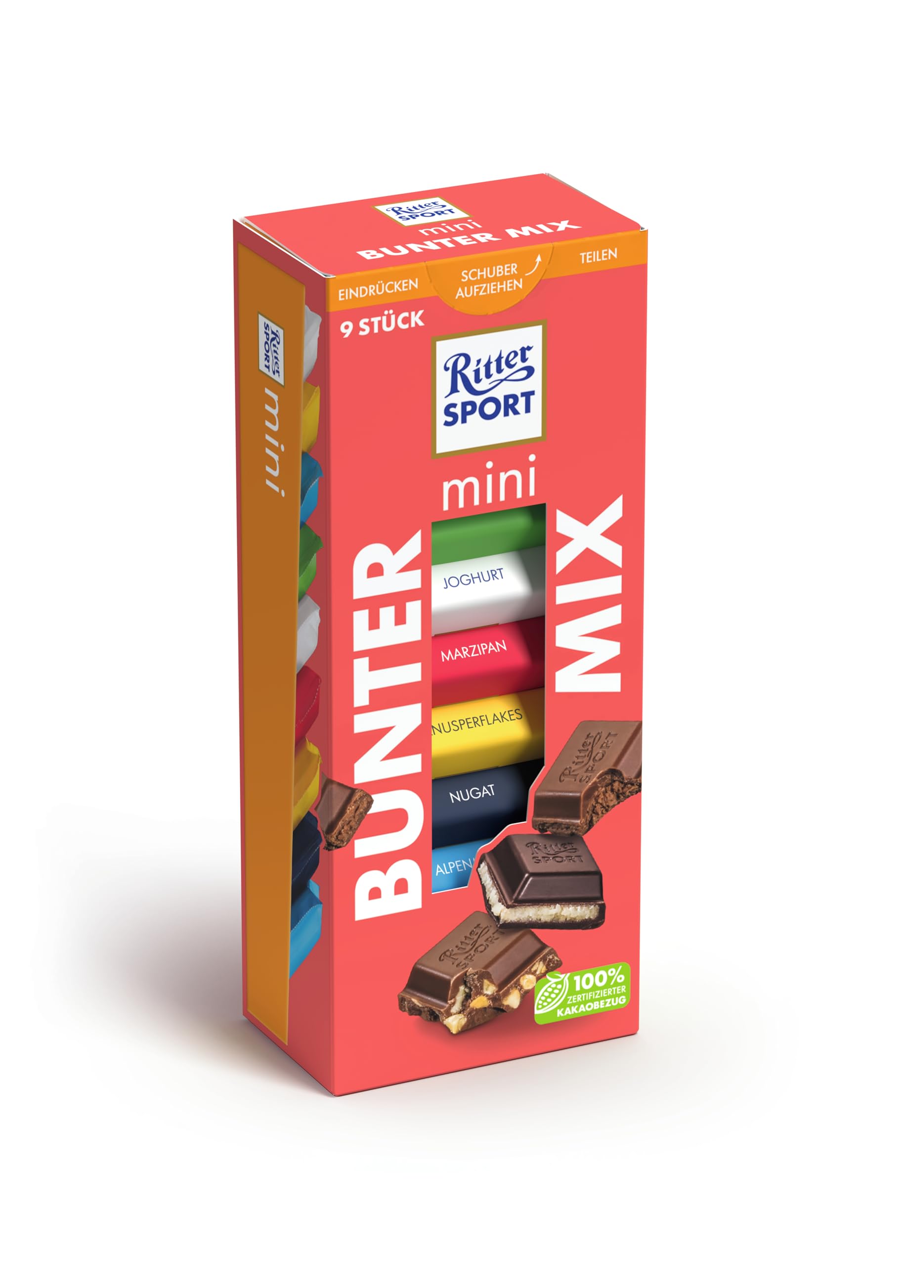 Ritter Sport mini Turm Bunter Mix, verschiedene Schokoladenvariationen, perfekt zum Naschen und Genießen, Geschenkidee, 8 Boxen mit je 150g