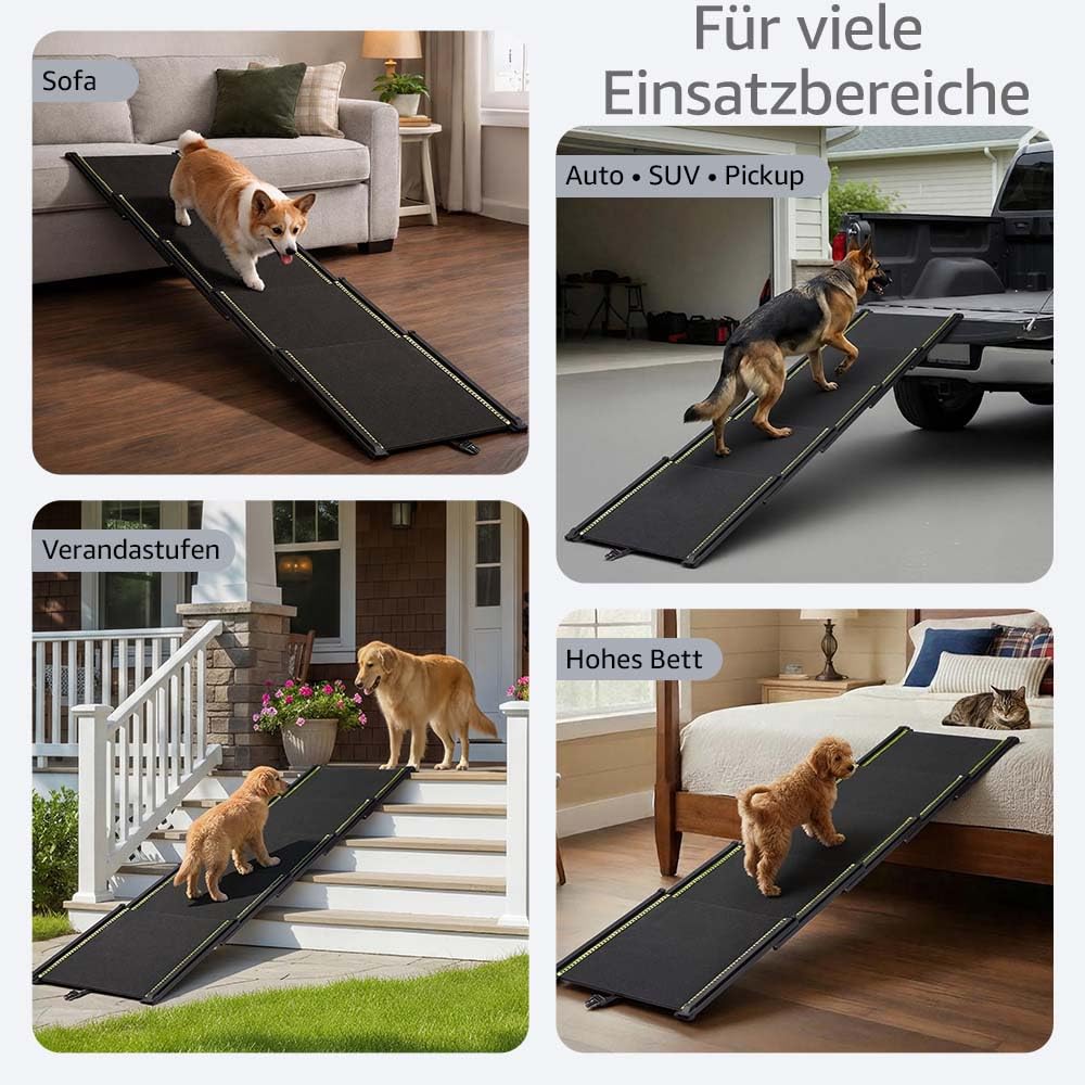 Unipaws 190 cm extra Lange Hunderampe für Auto, SUV & LKW, ausziehbare tragbare Haustier-Treppenrampe mit Rutschfester Oberfläche, reflektierenden Streifen & sanfter Steigung für Hunde bis 68 kg