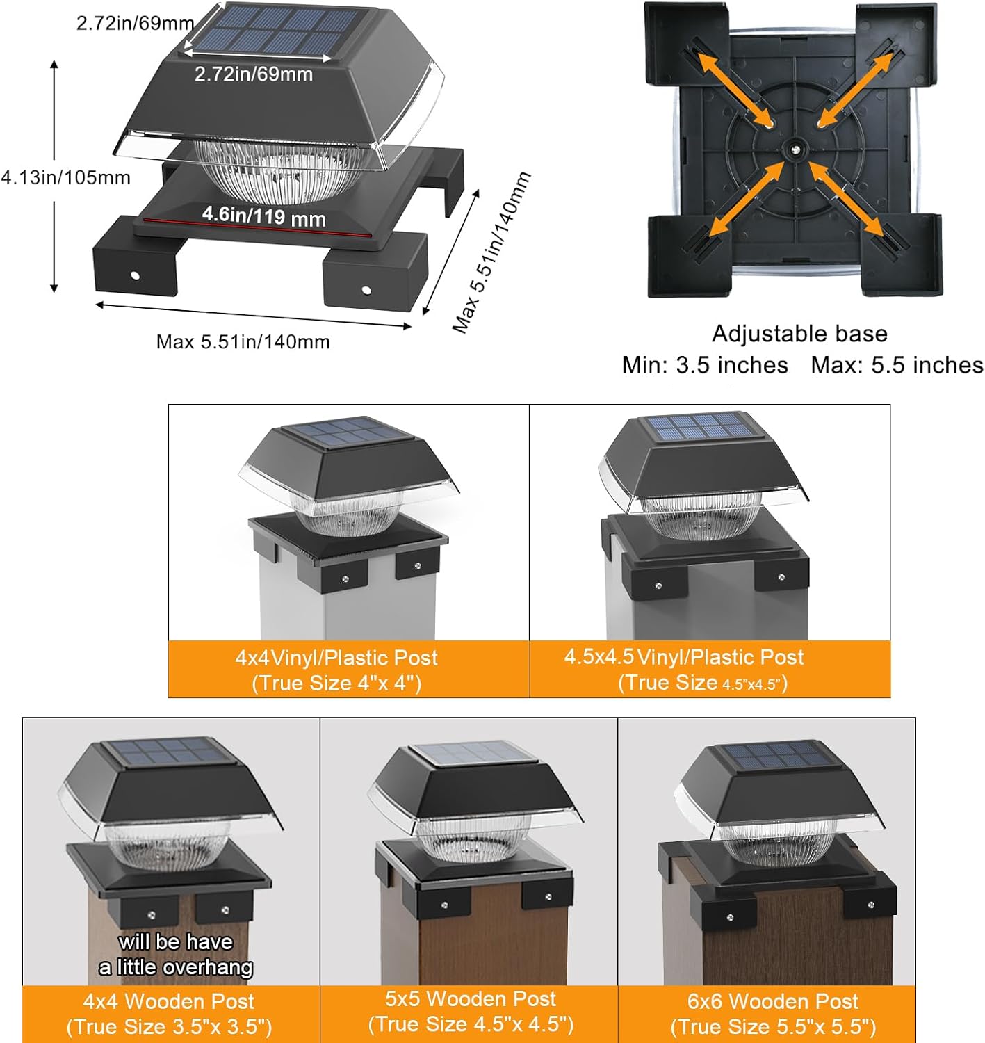 Lot De 2 Lampes Solaires Pour Poteaux De Clôture - IP65 Étanche - 2 Modes LED - Installation Facile 10-15cm
