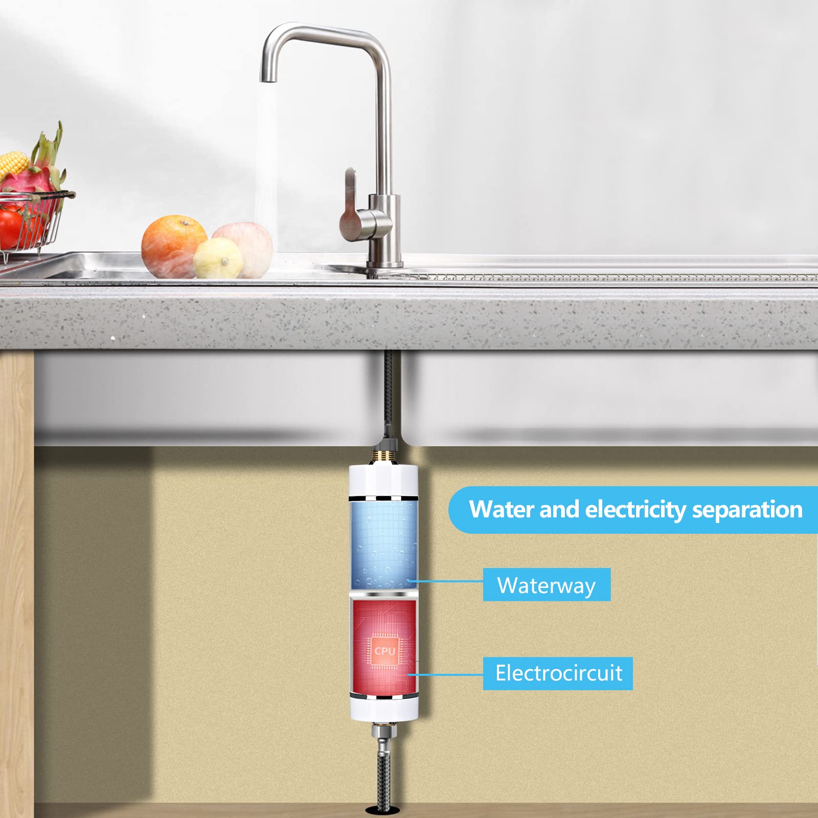 Mini Durchlauferhitzer Elektronischer Durchlauferhitzer, Mini Instant Warmwasserbereiter 3,5kW Durchlauferhitzer Dusche für Badezimmer Küche