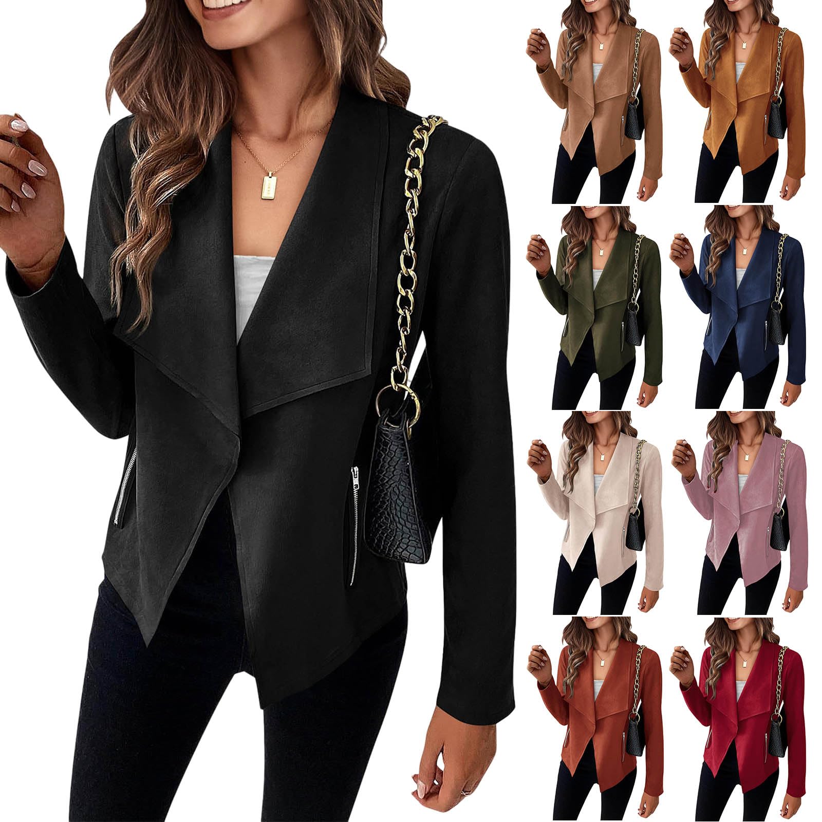 Faux Suede Jacket Women Cropped Blazer Cardigans Vintage Open Front Business Casual Jackets Lightweight Formal Coat