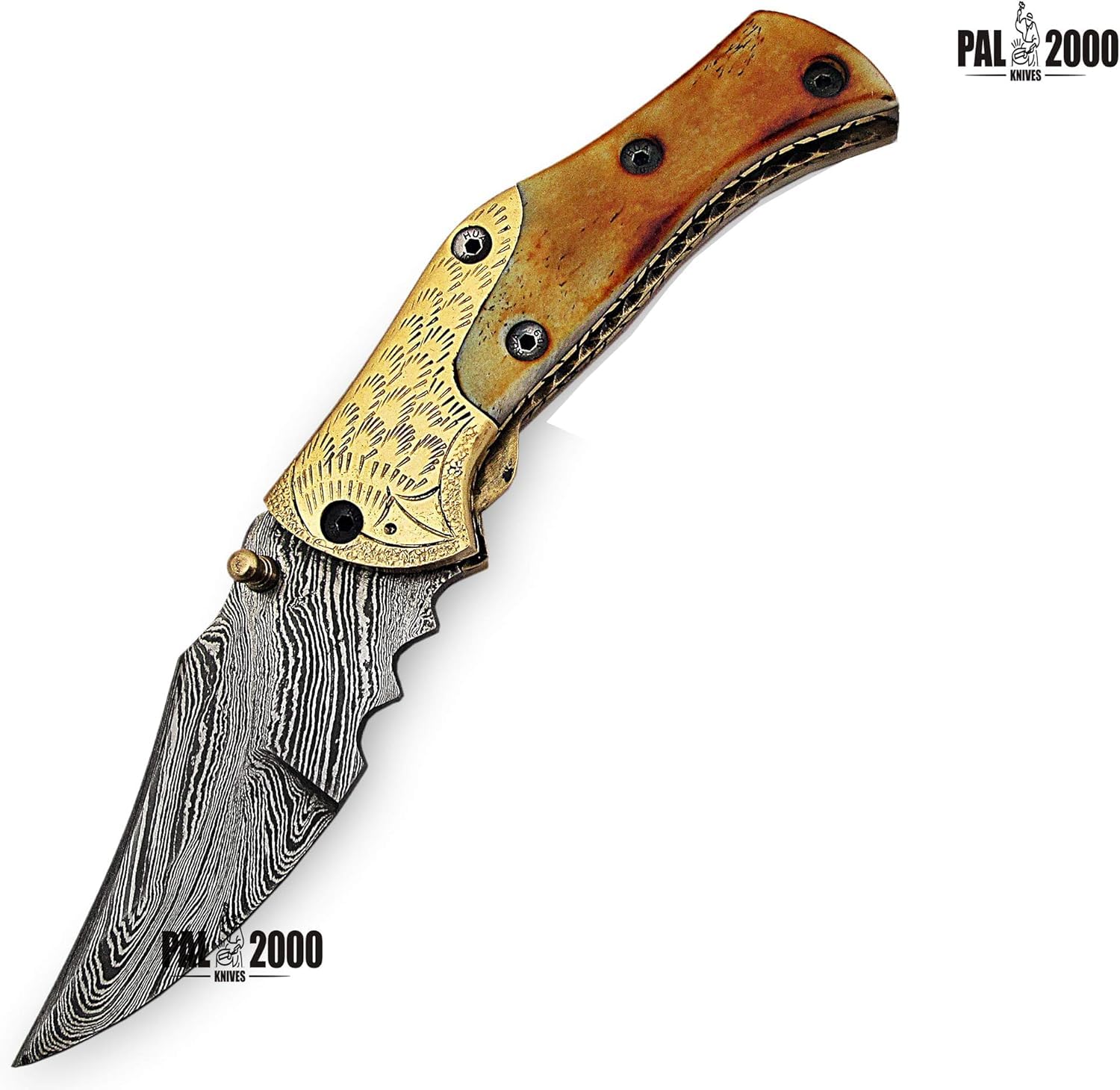 PAL 2000 KNIVES Coltello tascabile pieghevole in acciaio Damasco fatto a mano personalizzato con fodero 9863