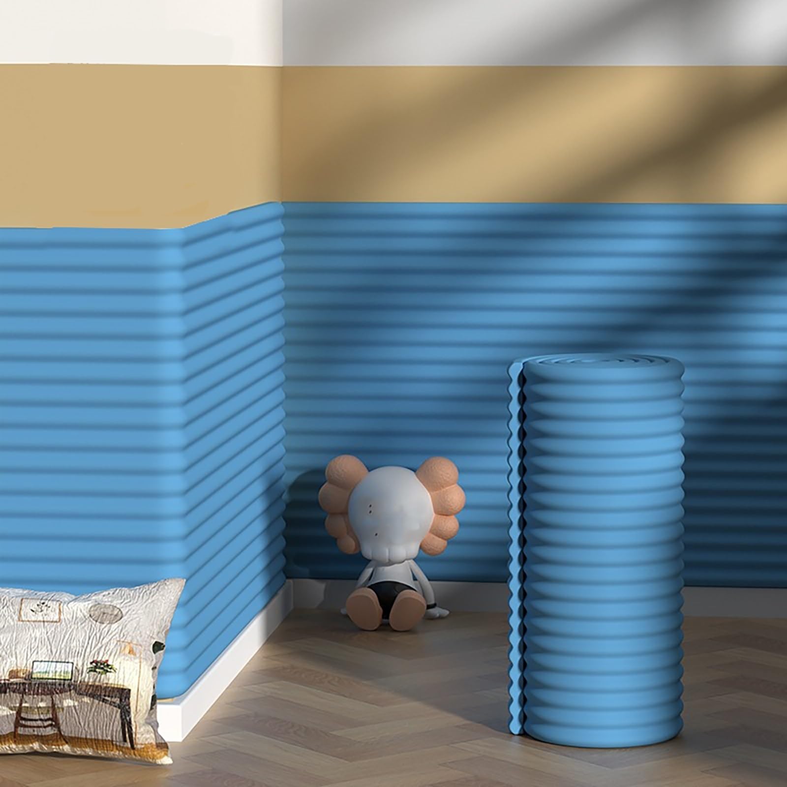 Aocet Upholstered Wall Panels, Anti-Collision Wall Padding for Kids with Autism, Stick on Headboard - Widen 23.6" Padded Wall Panels, Large Size Wall Cushion for Bedroom/Gym(Blue,23.6 IN X 27.6 IN)