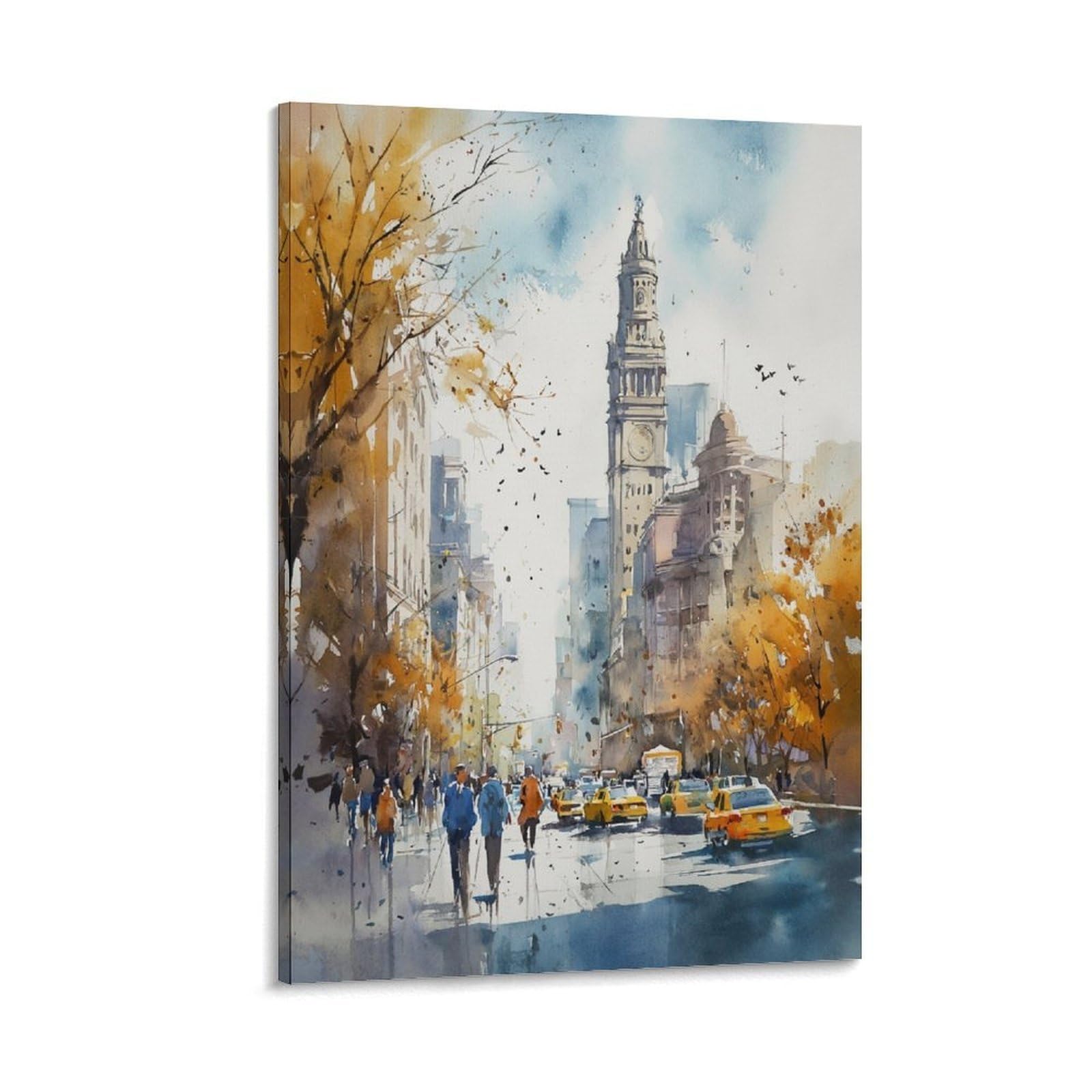 XWYMXZ New York Retro Manhattan 20x30inch(50x75cm) Vintage Travel Poster Watercolor Canvas Art