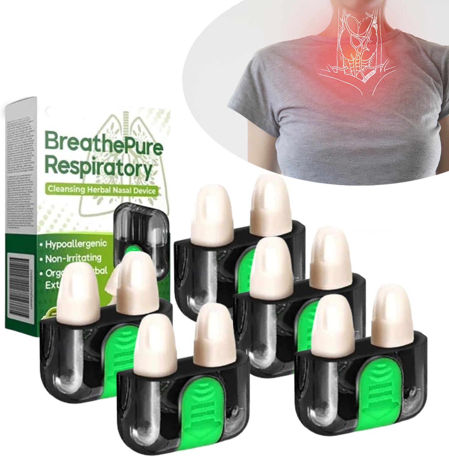 BreathePure Respiratory Cleansing Herbal Nasal Device, Relieve Nasal Discomfort, Clean Nasal Cavity, Natural Herbal Extract Nasal Inhaler, Cleanse & Breathe. (5)