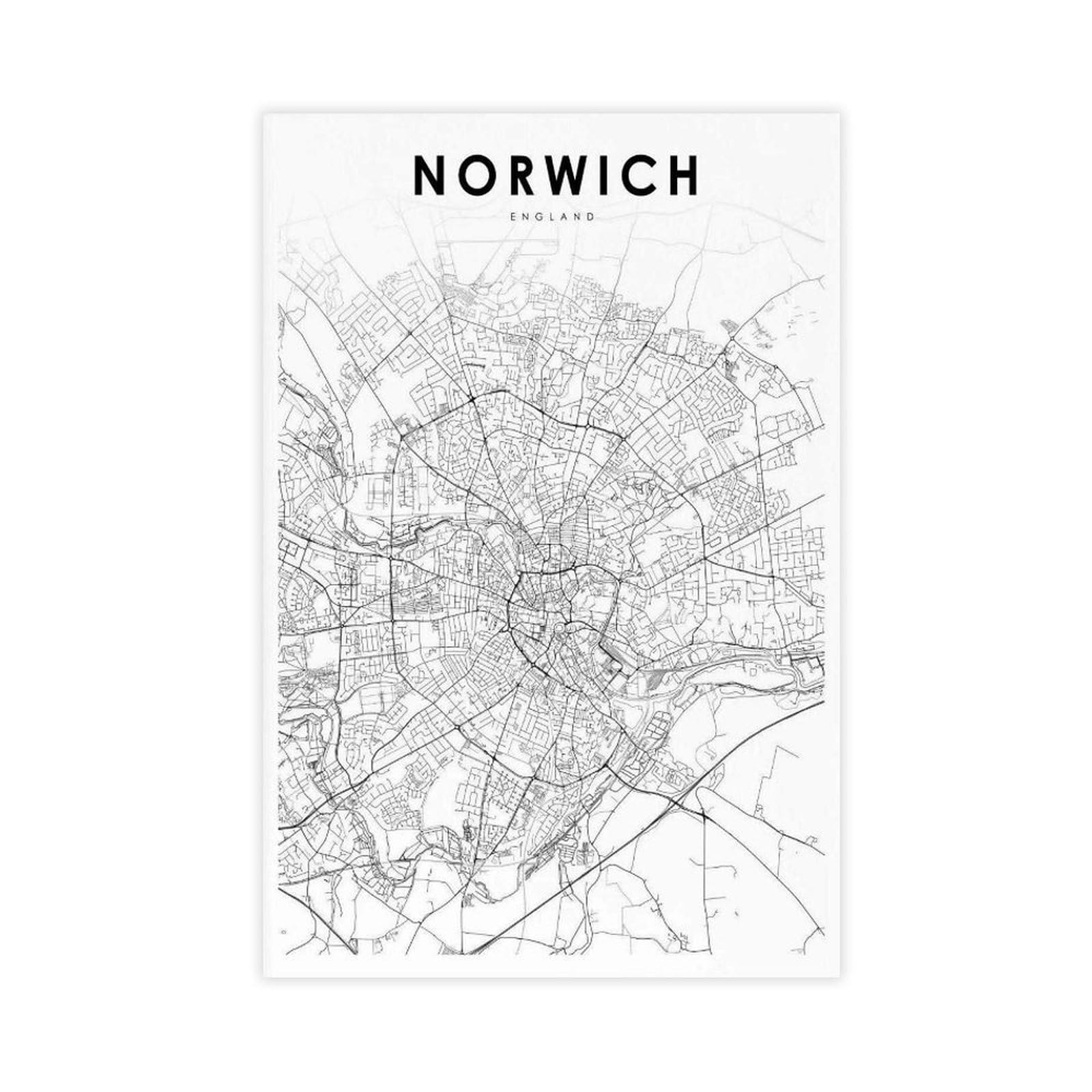 Qogdaf Norwich England Map Canvas Poster Wall Art Decor Print Picture Paintings For Living Room Bedroom Decoration 12X18inch(30X45cm)