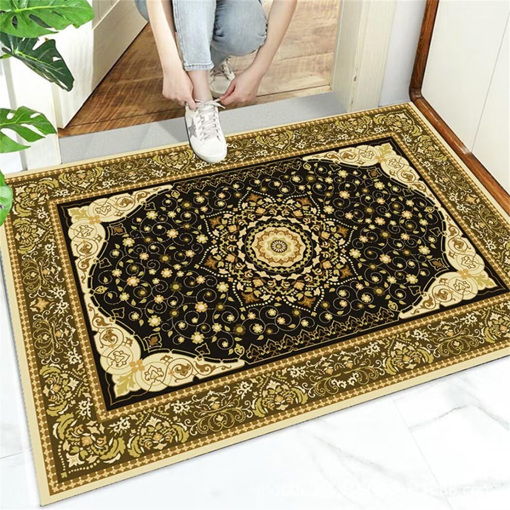Tapis doux motif floral pastoral noir 100x150cm pour salon et bureau élégant