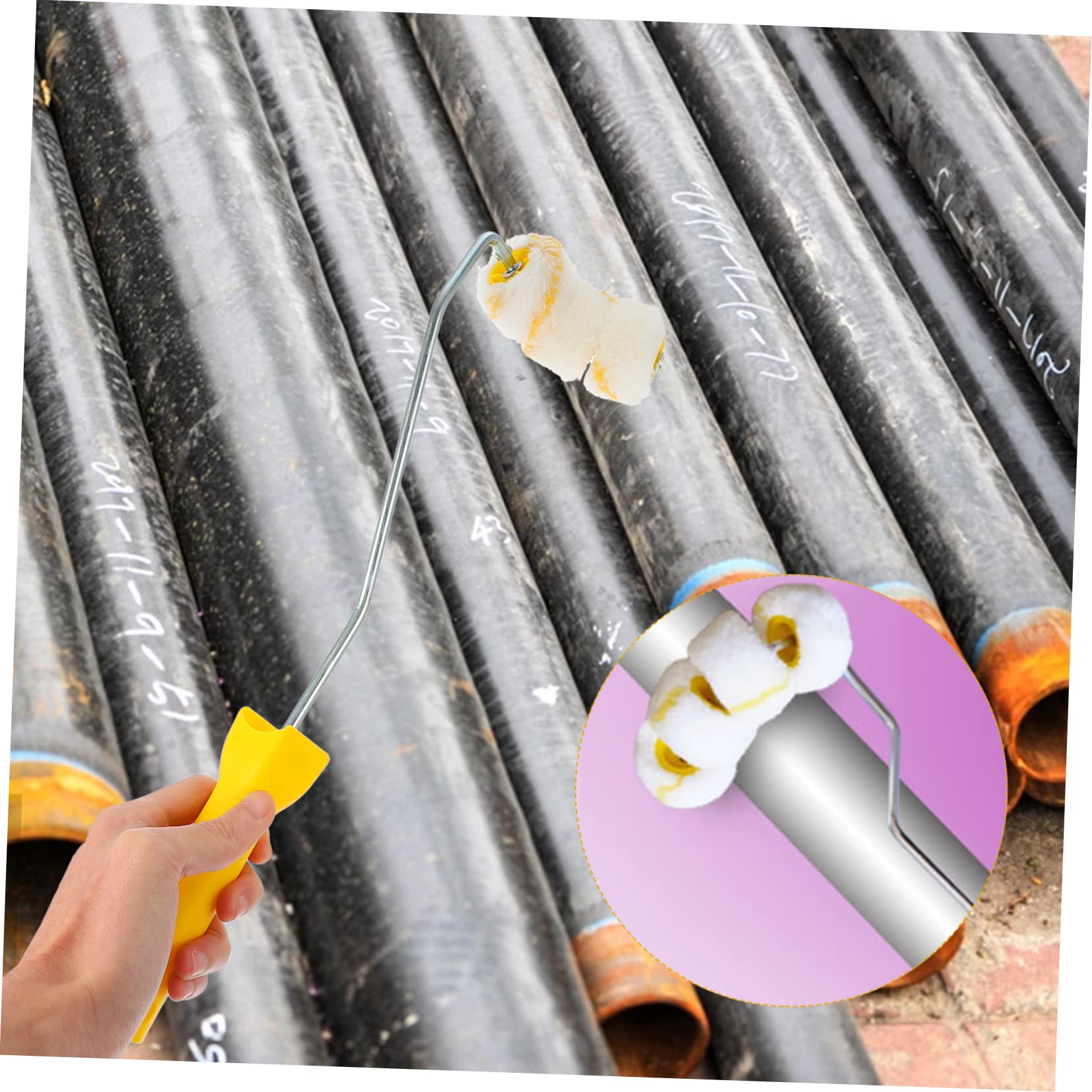 Ipetboom 2piezas Rodillo De Pintura Para Tubos Recambio Cepillo De Pintura Para Tuberías De Gas Incendios Herramienta De Ruedas y Mango Resistente