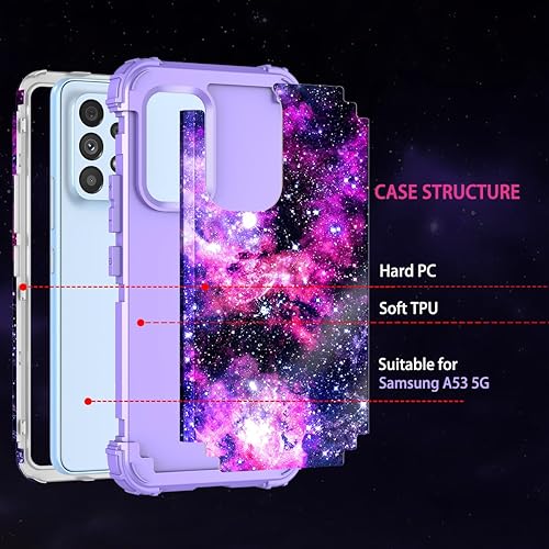 Miniatura 3 de Casetego Funda compatible con Galaxy A53 5G, diseño floral de tres capas, resistente, resistente, a prueba de golpes, funda protectora de cuerpo