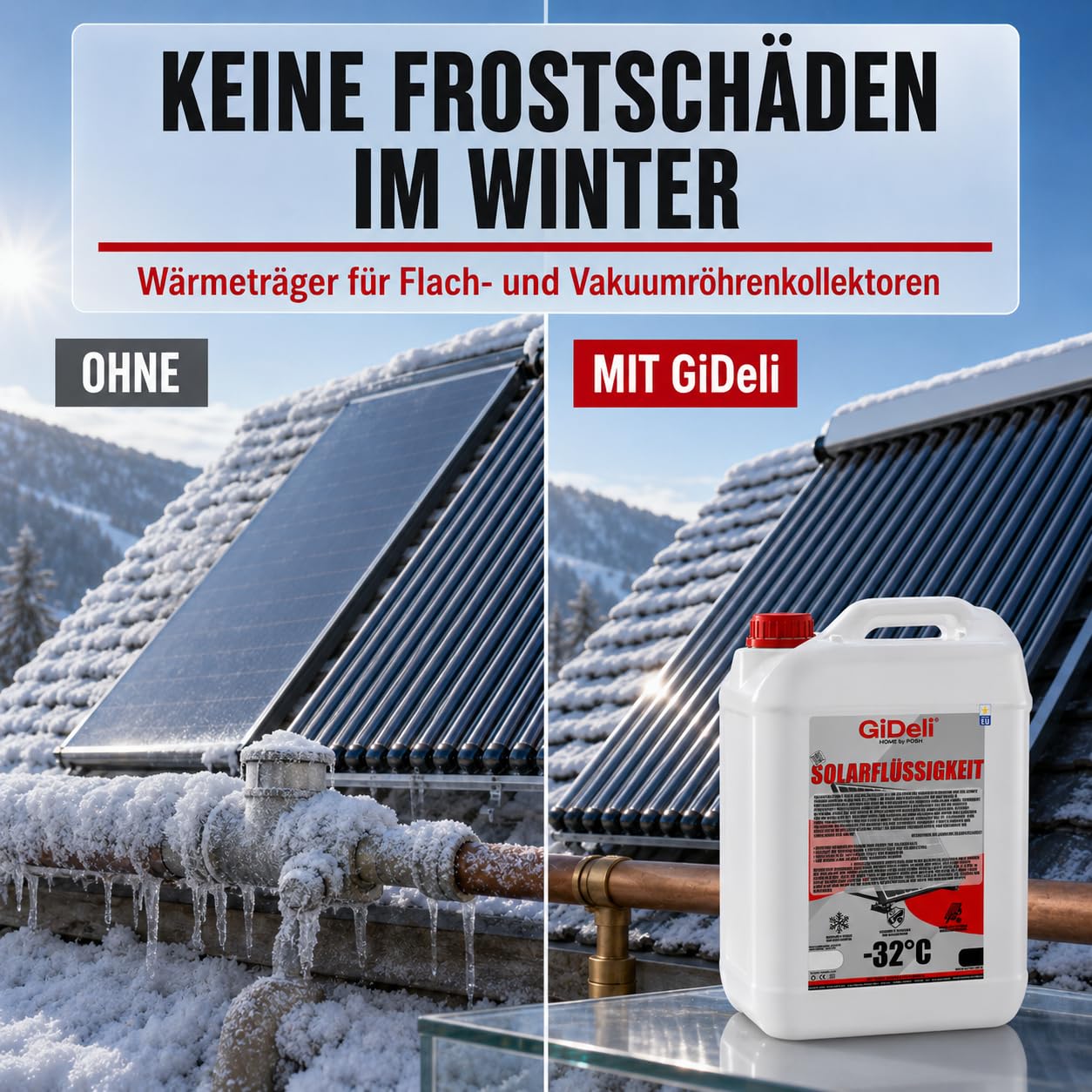 GiDeli Płyn solarny 20 l – ochrona przed zamarzaniem gotowa mieszanka do -32°C – nietoksyczny glikol propylenowy – niezawodna ochrona przed korozją – maksymalna wydajność termiczna – idealny do