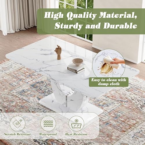 Miniatura 4 de JUFU Juego de mesa de comedor para 6, juegos de mesa de comedor de mármol, mesa de comedor de cocina moderna de 63 pulgadas y sillas con parte