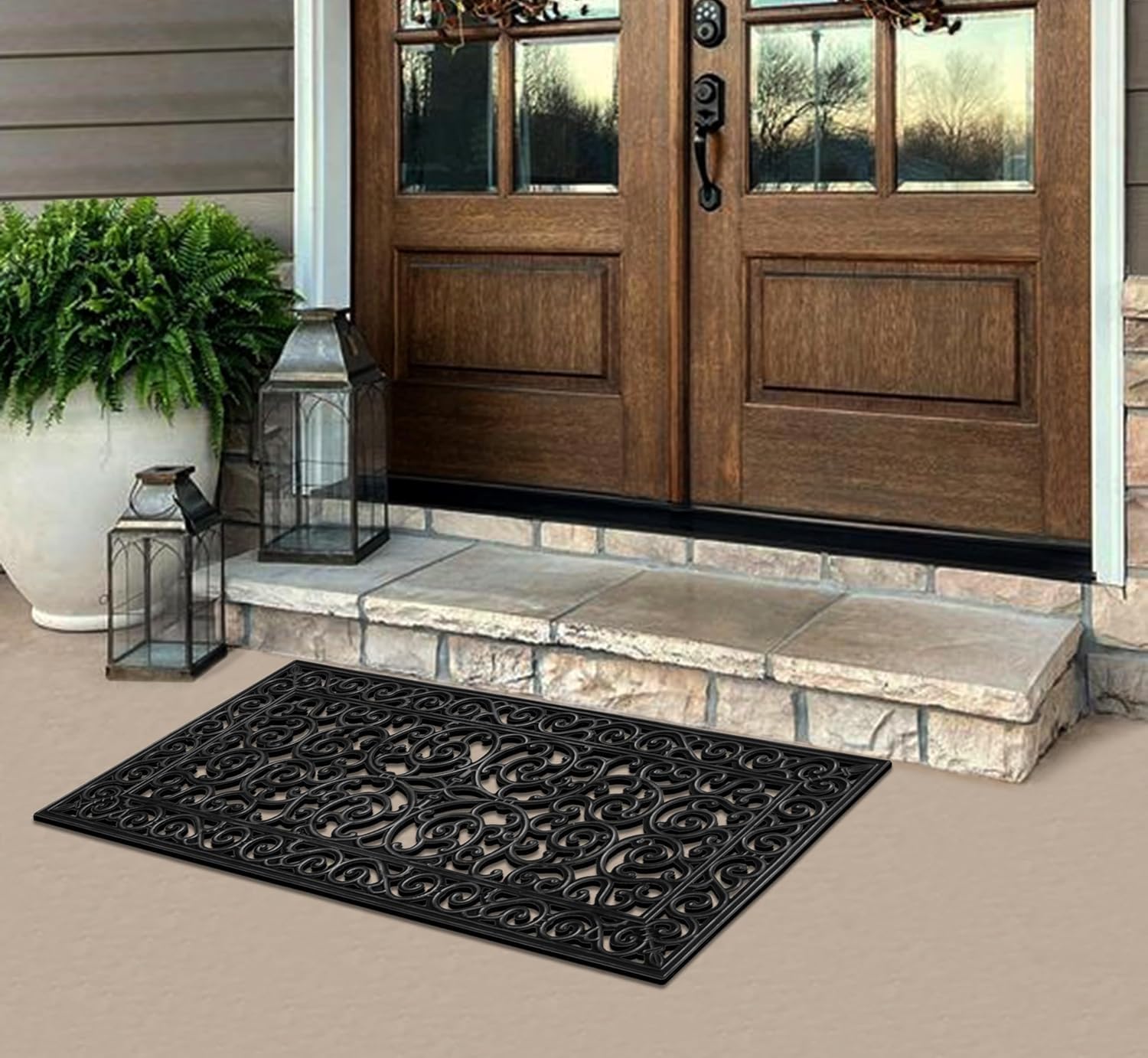 A1 Home Collections Natural Rubber Doormat, Ideal for Outside Entryway, Dirt Shoe Scraper, Heavy Duty Door mat for Indoor Outdoor, Mats for Entry, Patio Busy Areas, 2 Pack, 24"x48" Black