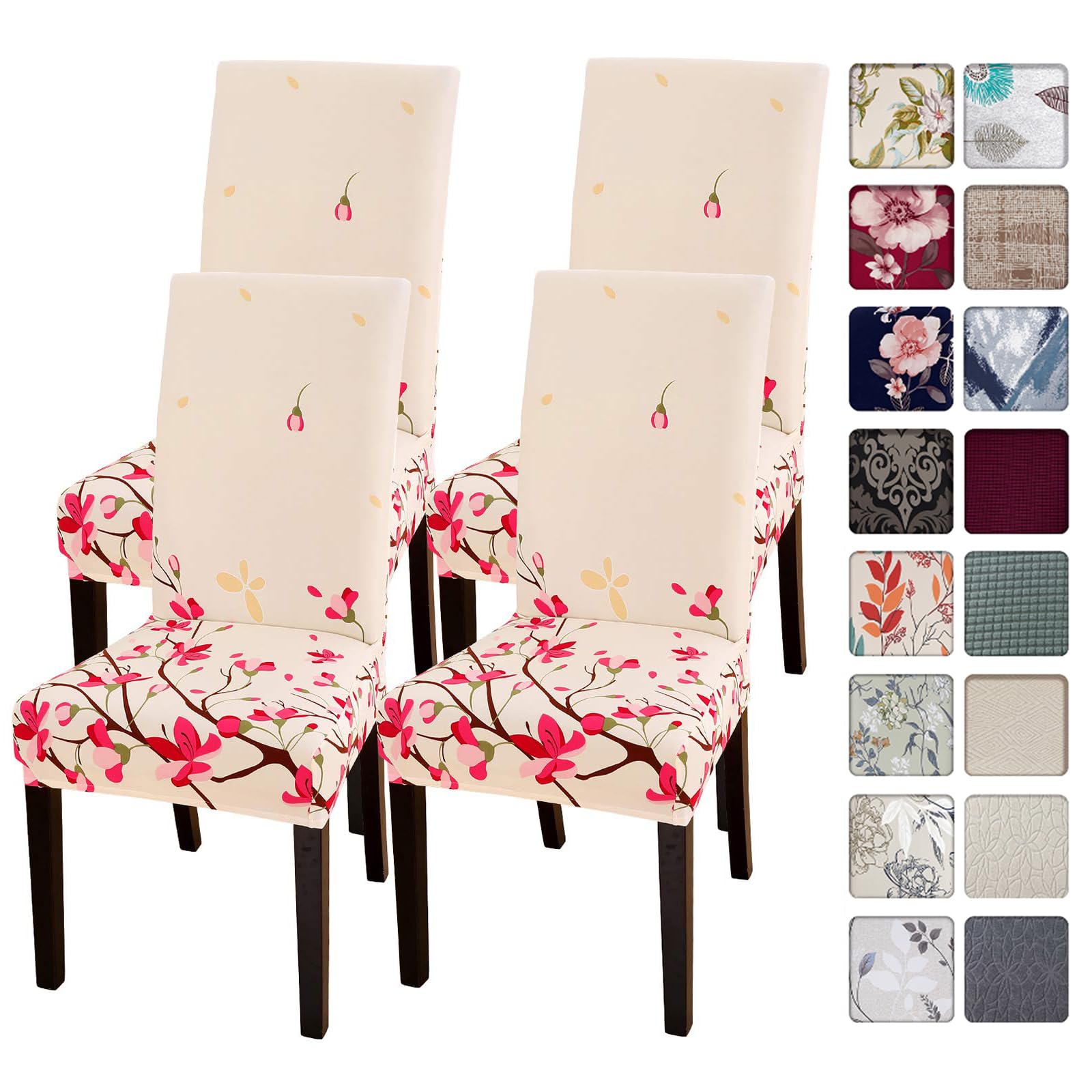 SearchI Dining Room Chair Covers Slipcovers Set of 4, Spandex Super Fit Stretch Removable Washable Kitchen Parsons Chair Covers Protector for Dining Room,Hotel,Ceremony, Flowers