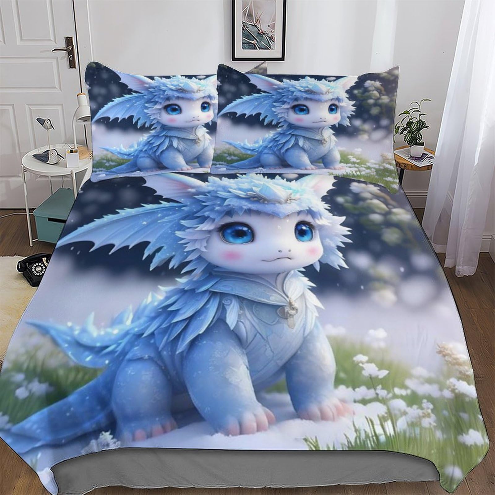 Housse de couette dinosaure 220x240 cm avec taies en microfibre