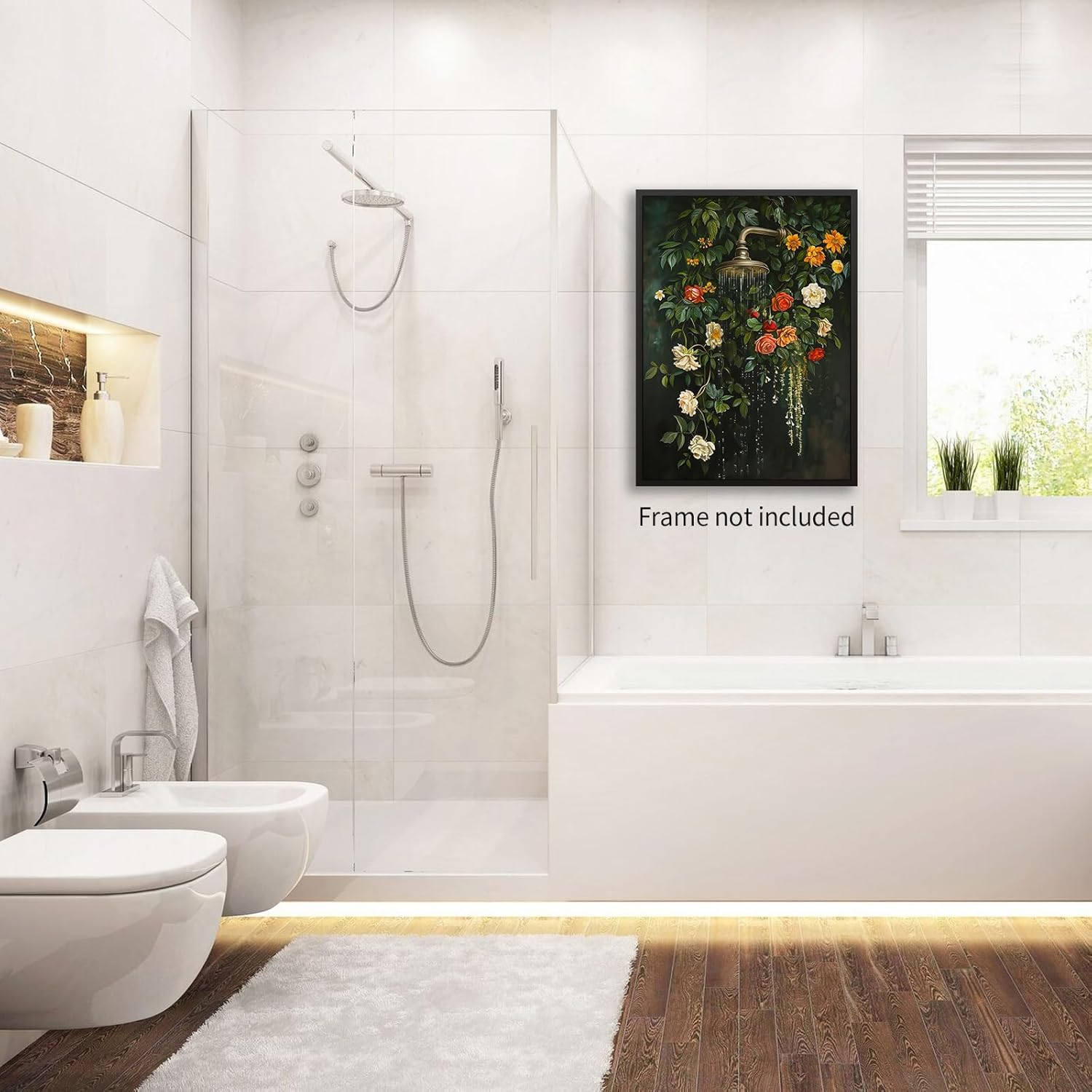 FuSatisYilife Dark Green Floral Bathroom Wall Art Vintage Flower Botanical Poster Moody Wildflowers Plant Canvas Prints Bath Shower Wall Decor for Rustic Restroom 24x36 inch Unframed