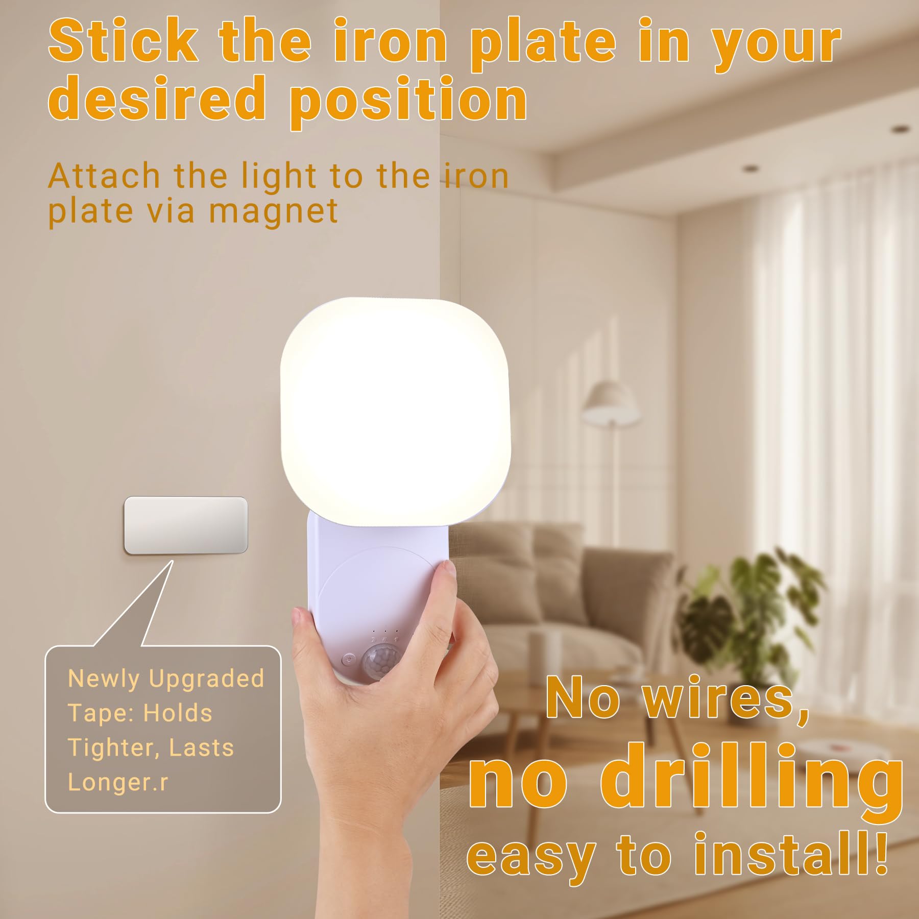 Cadrim Rechargeable Motion Sensor Wall Light, 3 Color Motion Sensor LED Wall Light, Magnetic Sensor Light Indoor - Image 4