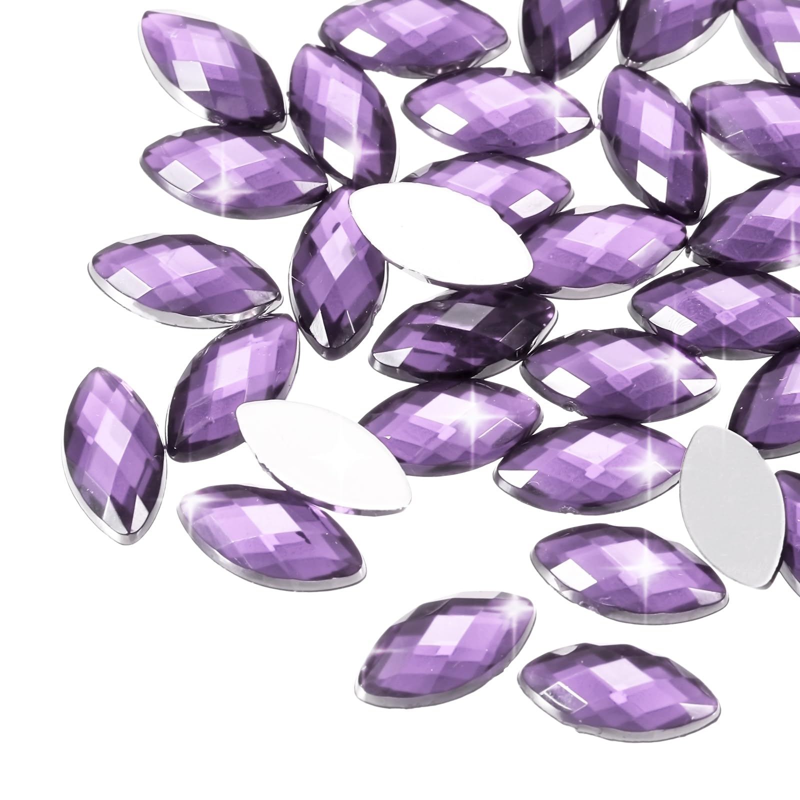 MECCANIXITY 50-Piece Acrylic Oval Gems - 13x18mm Flat Back Rhinestones For Crafts Lilac