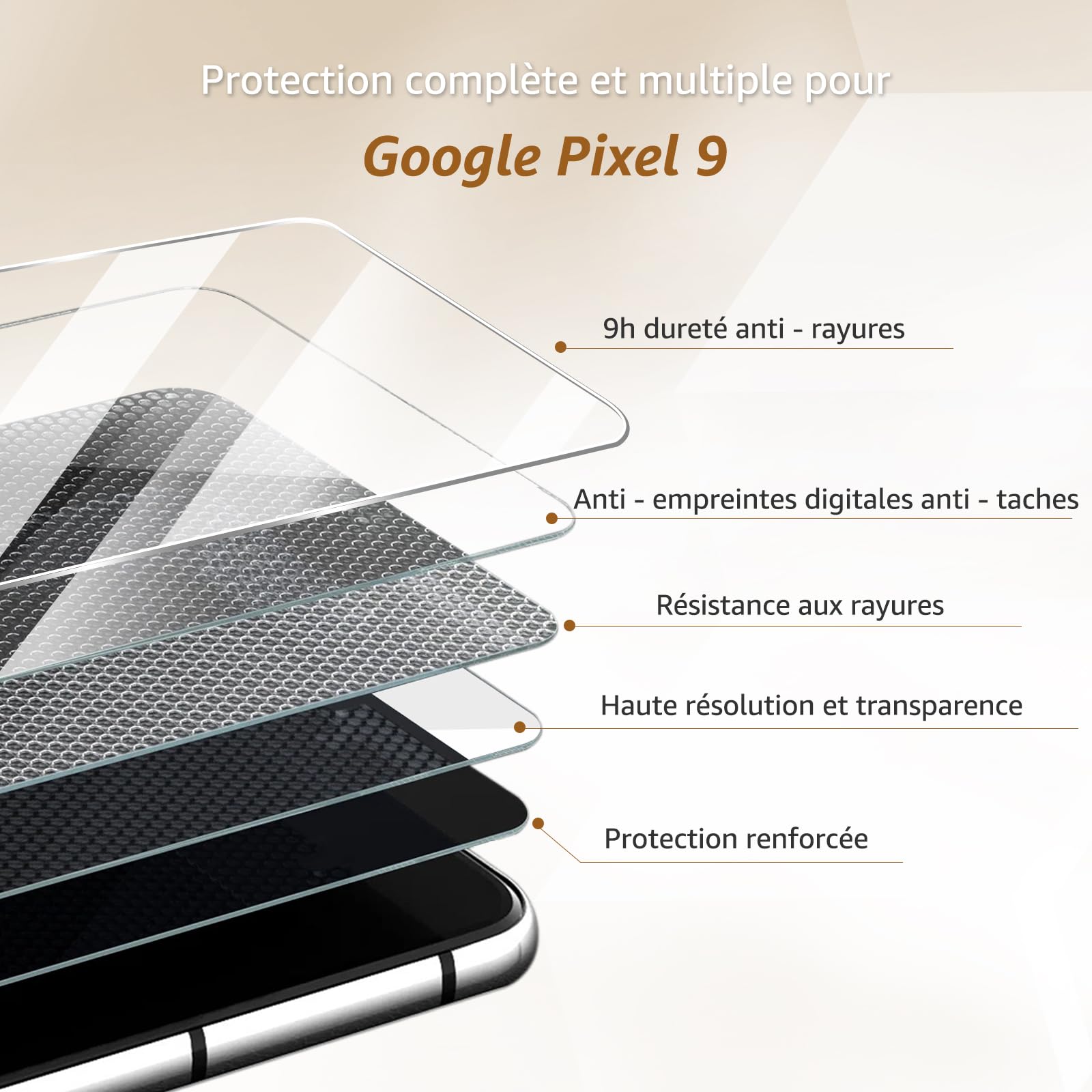 Cable Leader Verre Trempé pour Google Pixel 9 5G, pas de bulles protection écran, Dureté 9H, Couverture 2.5D, Anti-huile, Sensible au Toucher, 0.33mm Transparent HD Pixel 9 vitre protection-2 pièces