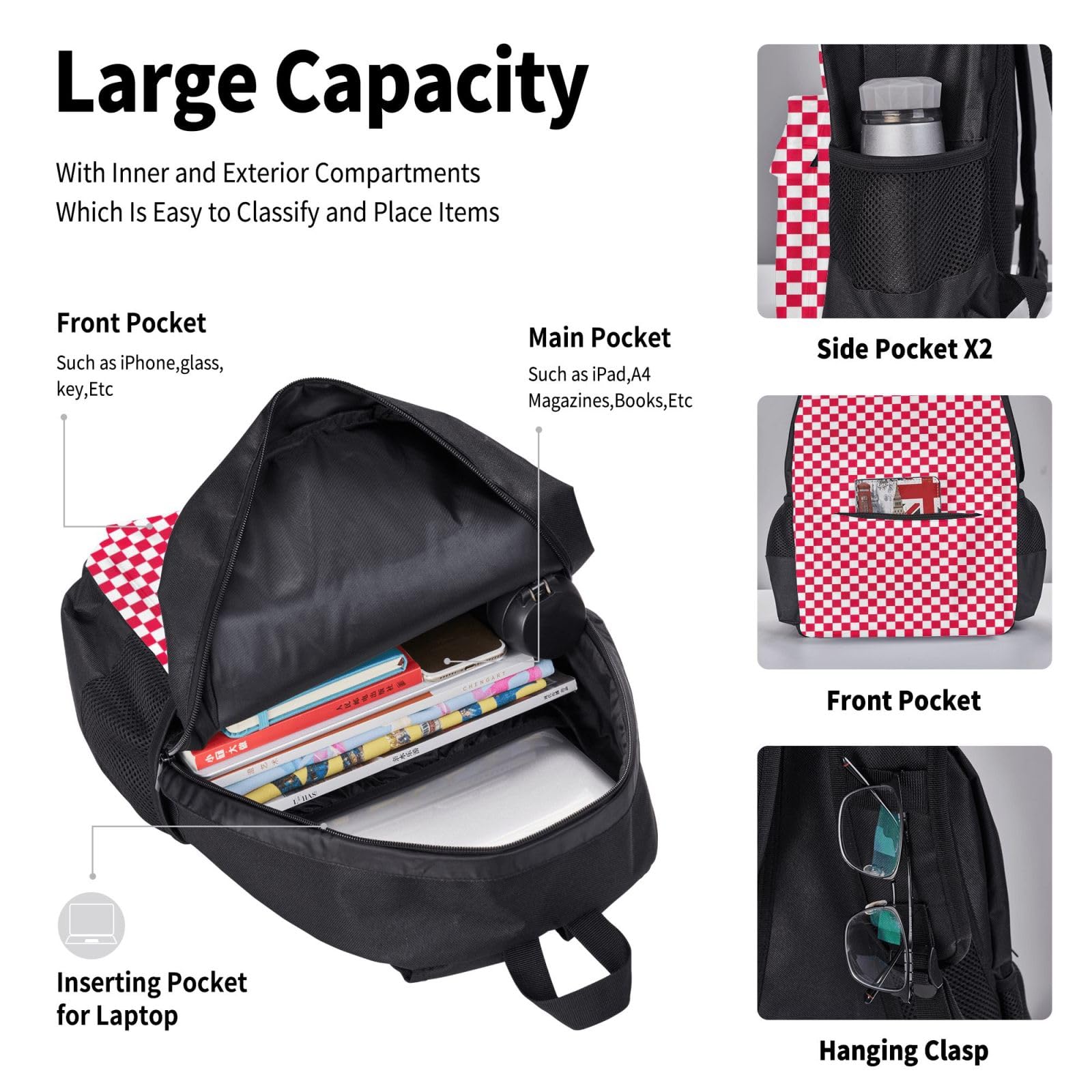Zaino, borsa portapranzo, astuccio, set da 3 pezzi, per lavoro e
