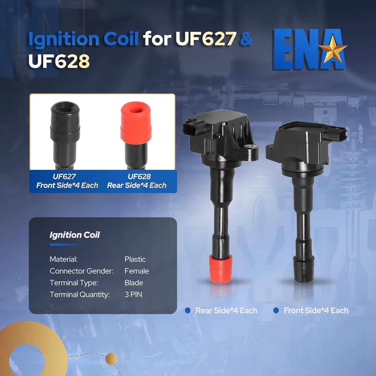 ENA Set of 8 Front and Rear Ignition Coil Compatible with Acura Honda ILX Civic Insight 1.5L 1.3L Replacement for 30520-RBJ-003 30521-RBJ-003