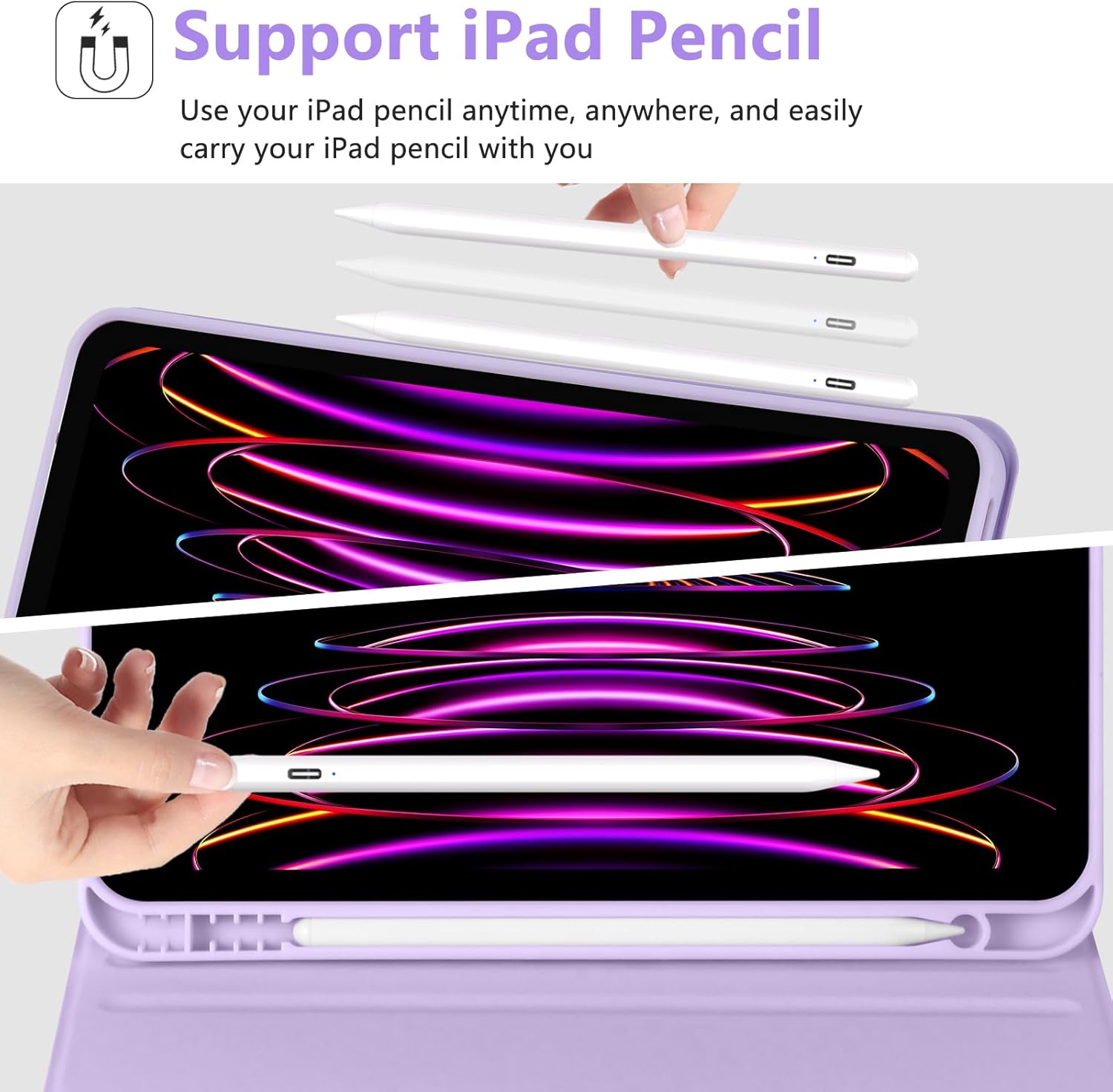 MMK for iPad Air 11 inch Case with Keyboard (M3 2025 / M2 2024) & iPad Air 5/4th Gen (2020/2022) & iPad Pro 11" 2018-2022, Detachable Bluetooth Keyboard Cover with Pencil Holder | Clove Purple