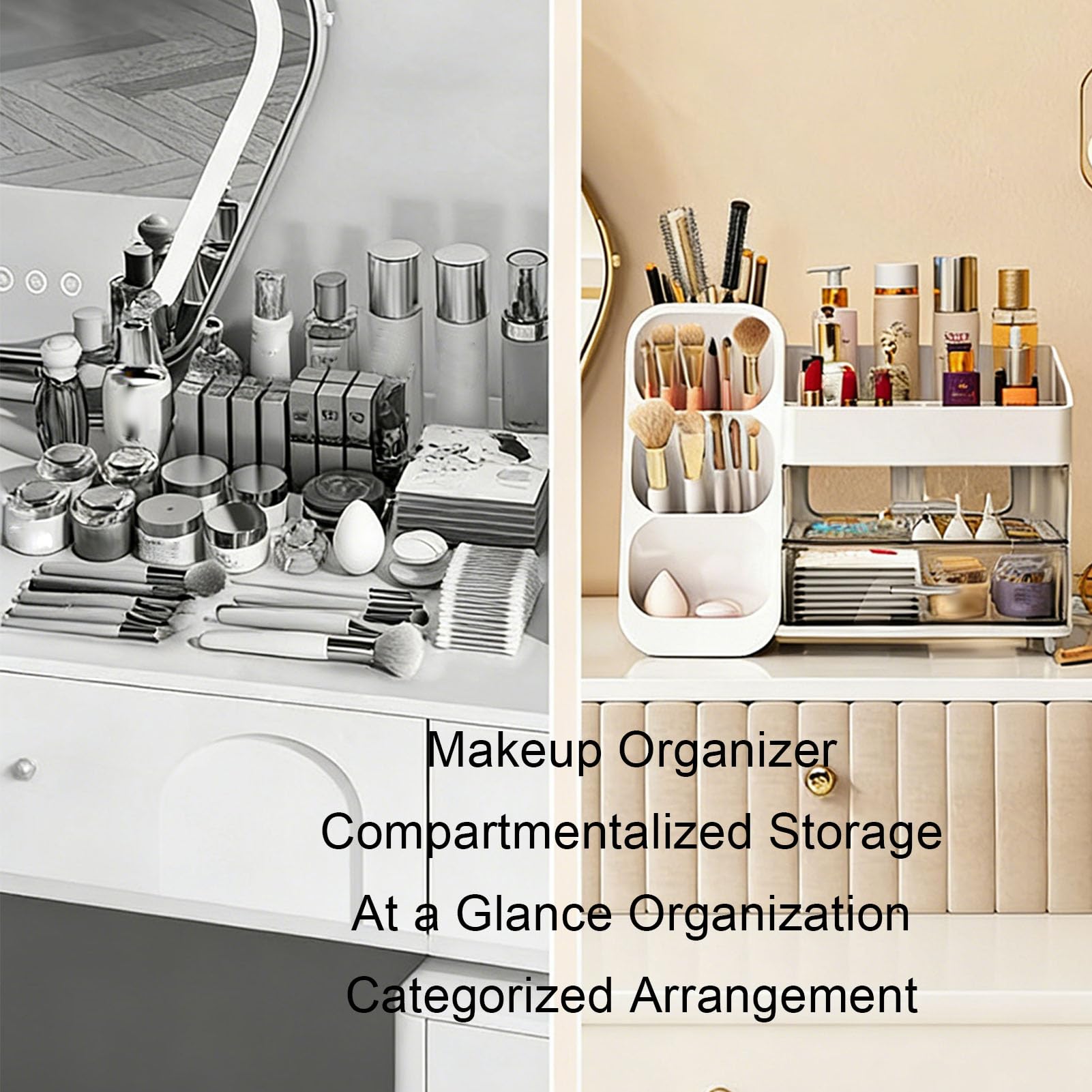Luocute Organizer per Trucchi, Vetrina per Cosmetici in Plastica con Cassetti Trasparenti e Piedini Antiscivolo per il Ripiano del Bagno e la Scrivania Dell'ufficio (WHITE)