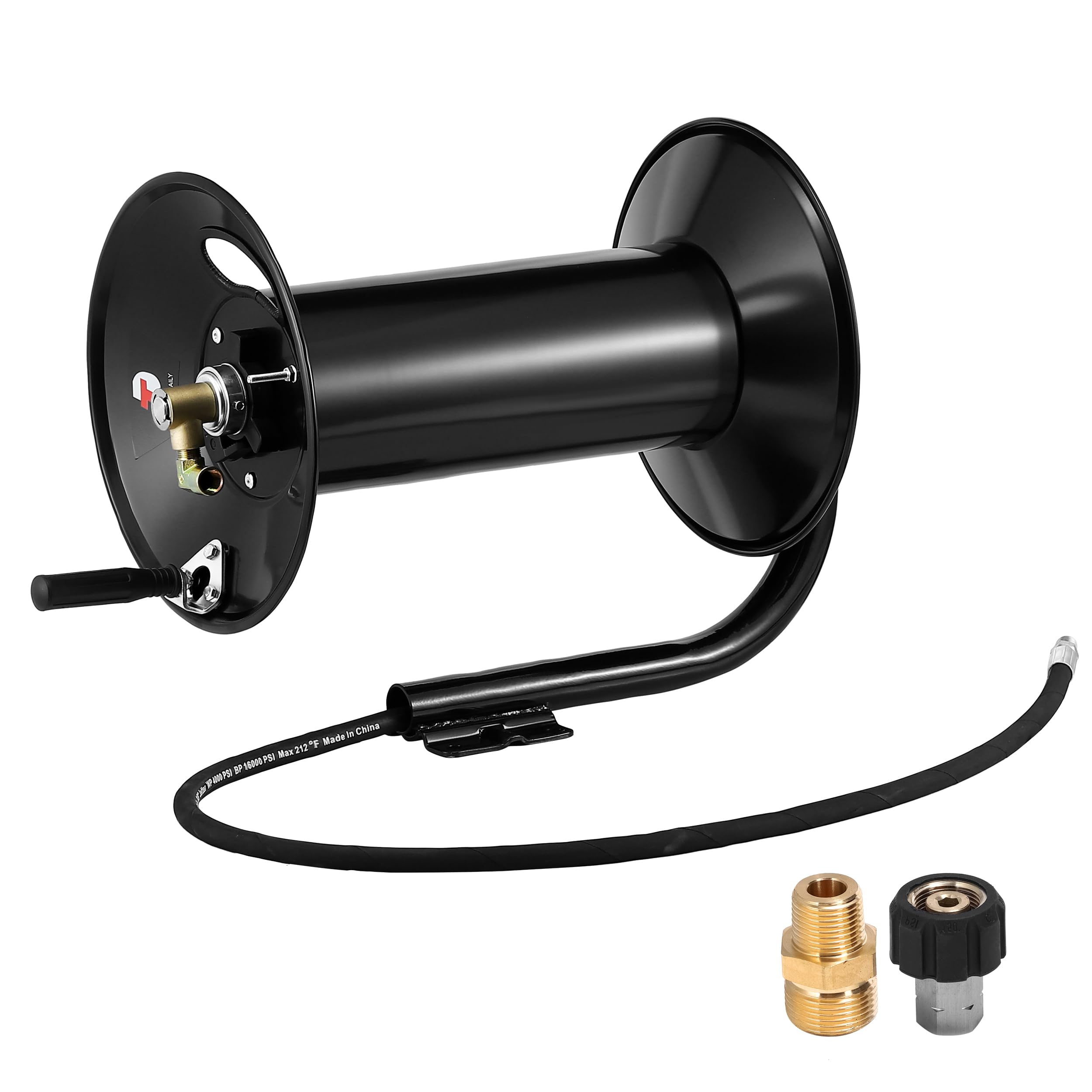 Pressure Washer Hose Reel 300 FT, Heavy Duty Steel Hose Reel for Power Washer, 3/8" Hose Reel Hand Crank, 4000 PSI