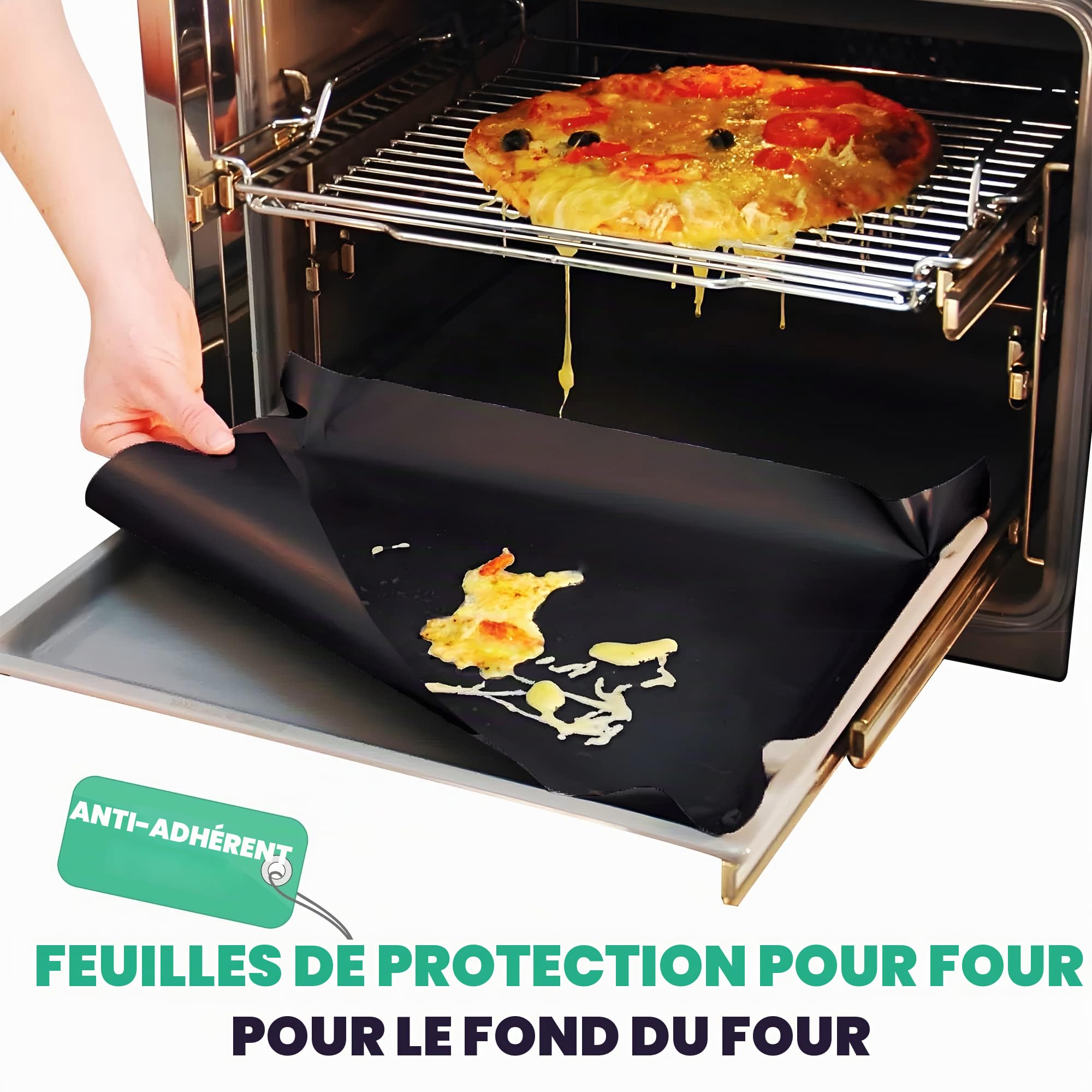 Lot de 2 grands revêtements de four robustes en téflon antiadhésifs pour gaz, électriques et ventilateurs