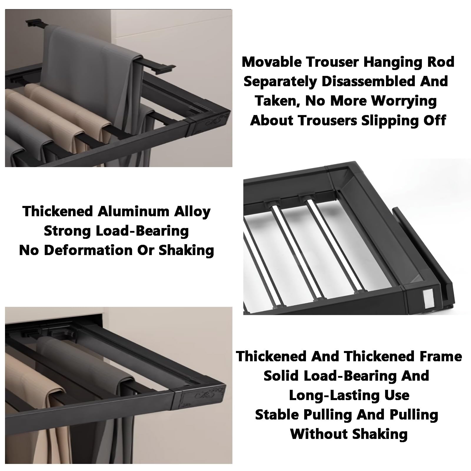 Unsichtbarer Wäscheständer für Waschmaschinen, verdeckter Hosenständer aus Aluminiumlegierung mit ausziehbarer Schublade, für Schlafzimmer und Garderobe (45-60 cm)
