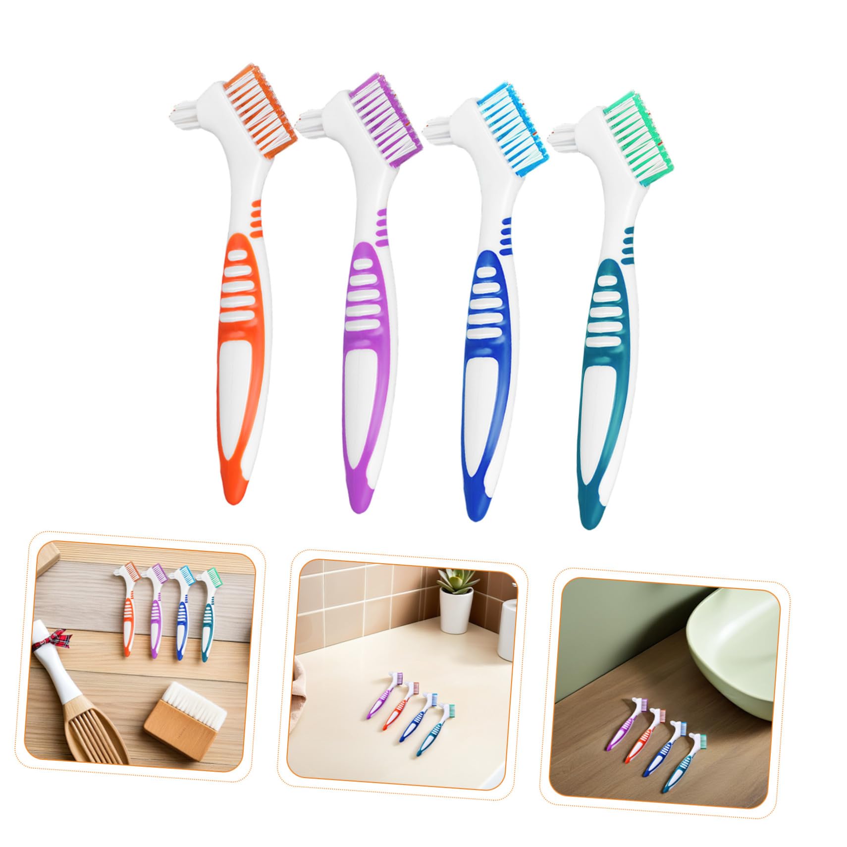 SOIMISS 12 Piezas Cepillo para Dentaduras con Doble Cabezal y Mango Ergonómico Cepillo y Duro para Limpieza Profunda de Prótesis Kit Portátil para Mayores Viaje