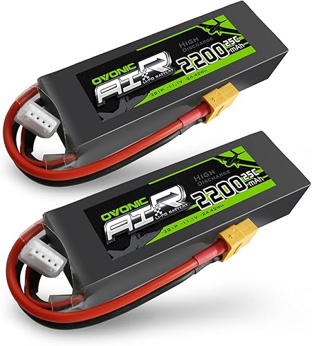 OVONIC 3S Lipo Battery 25C 2200mAh 11.1V Lipo Batería con conector XT60 para avión RC helicóptero cuadricóptero RC coche, camión, barco (2 paquetes)