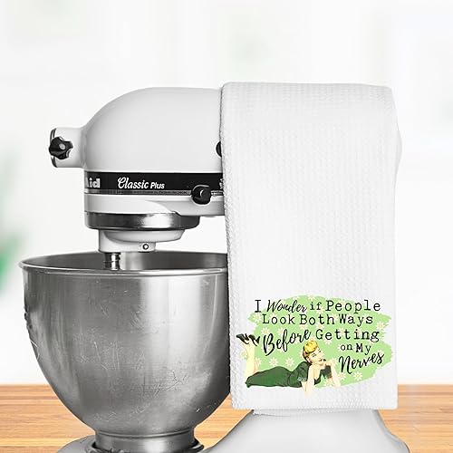 Miniatura 3 de I Wonder if People Look Both Ways Before Getting on my Nerves Funny Vintage 1950's Housewife Pin-up Girl Waffle Weave Microfiber Towel Kitchen Linen