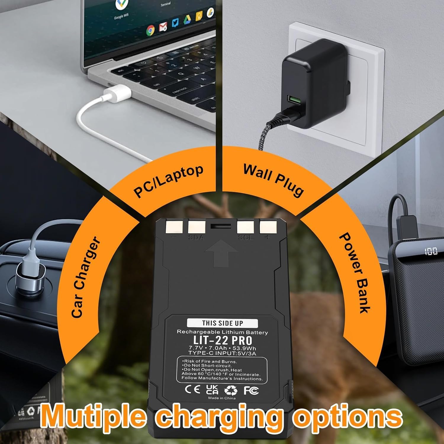 ANTIEE LIT-22 Pro di ricambio per batteria al litio LIT-22 Pro compatibile con telecamera Trail Flex Series (M, Dark, S-Dark, S, G36, Flex-Plus) cavo di tipo C incluso